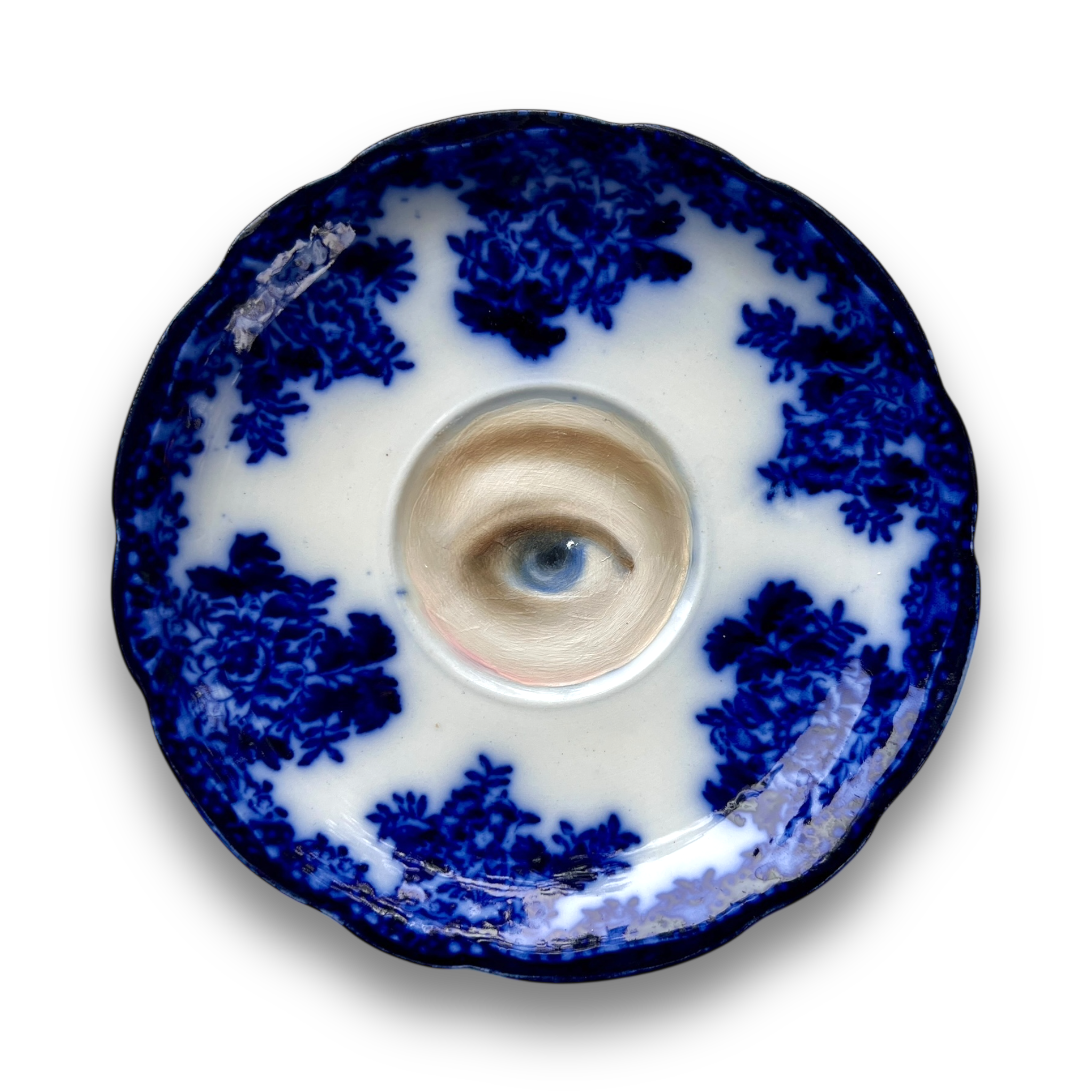 No. 3061 Lover's Eye Painting on an English Victorian Blue & White Plate