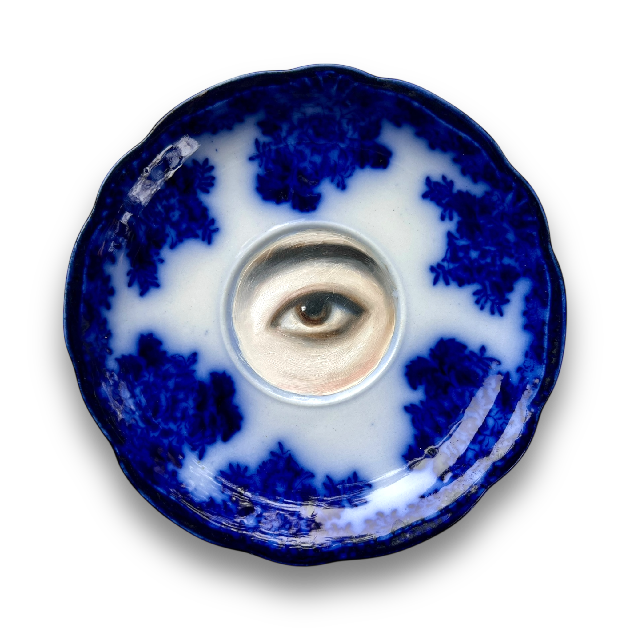 No. 3060 Lover's Eye Painting on an English Victorian Blue & White Plate