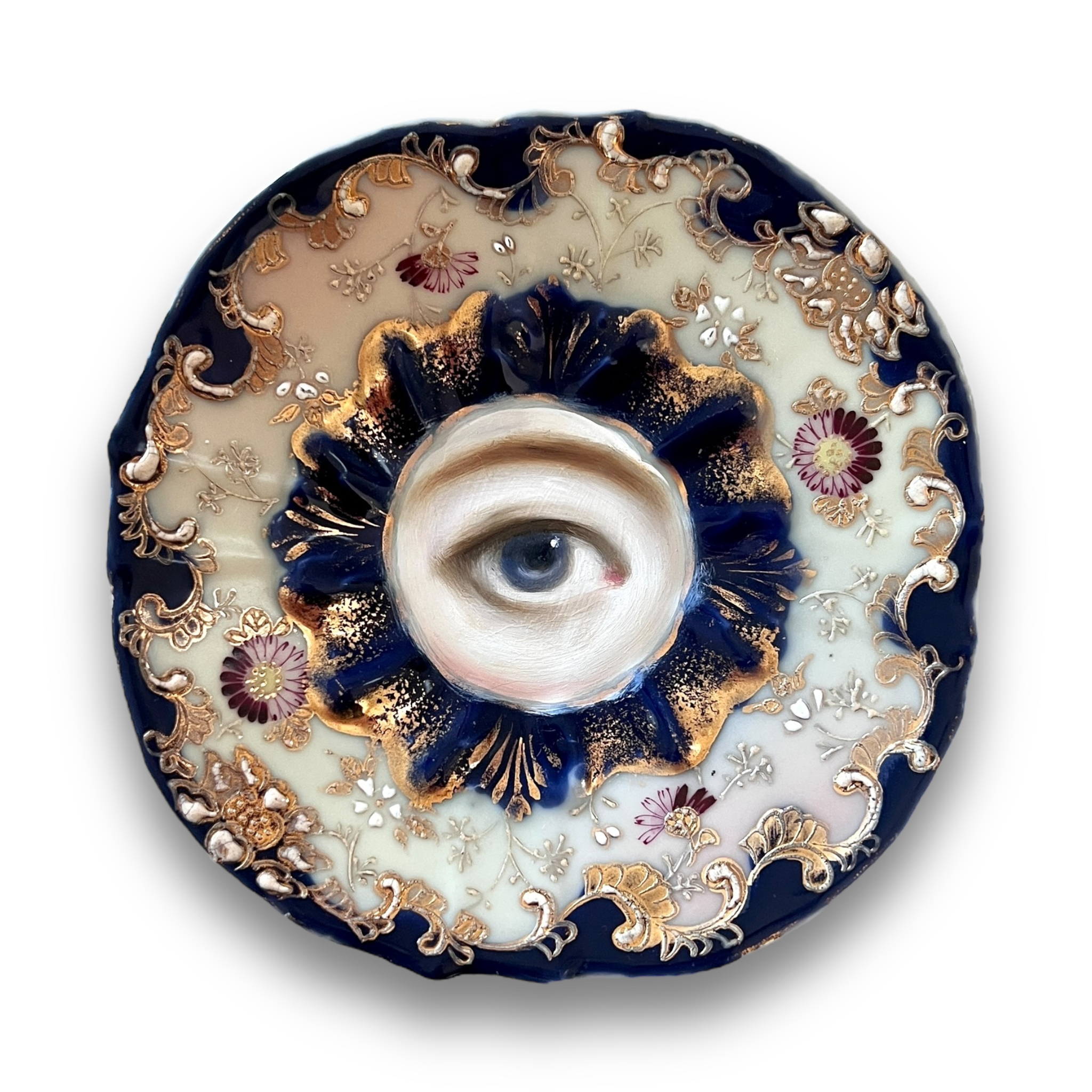 No. 3078 Lover's Eye Painting on a Victorian Blue & Gold Plate