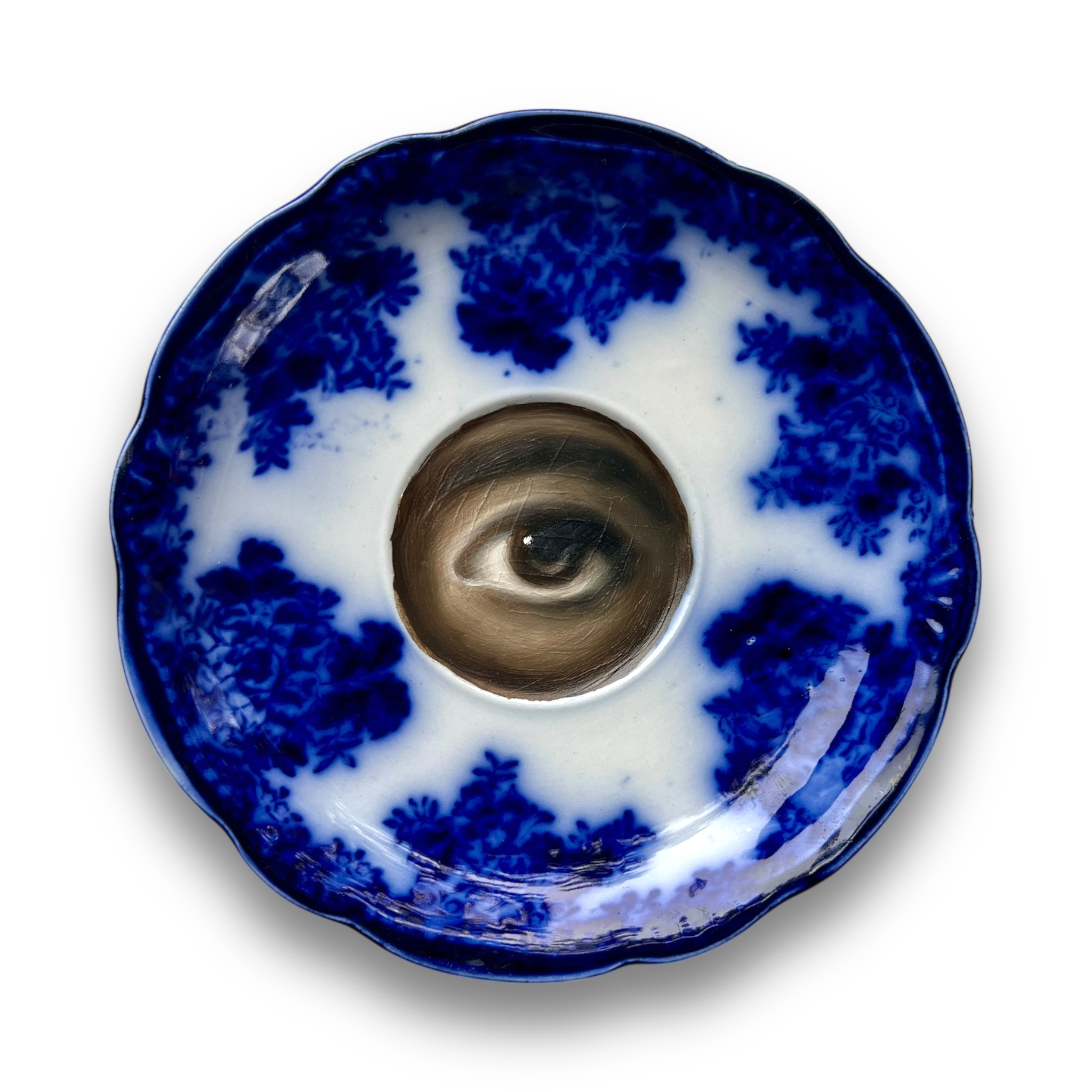 No. 3059 Lover's Eye Painting on an English Victorian Blue & White Plate