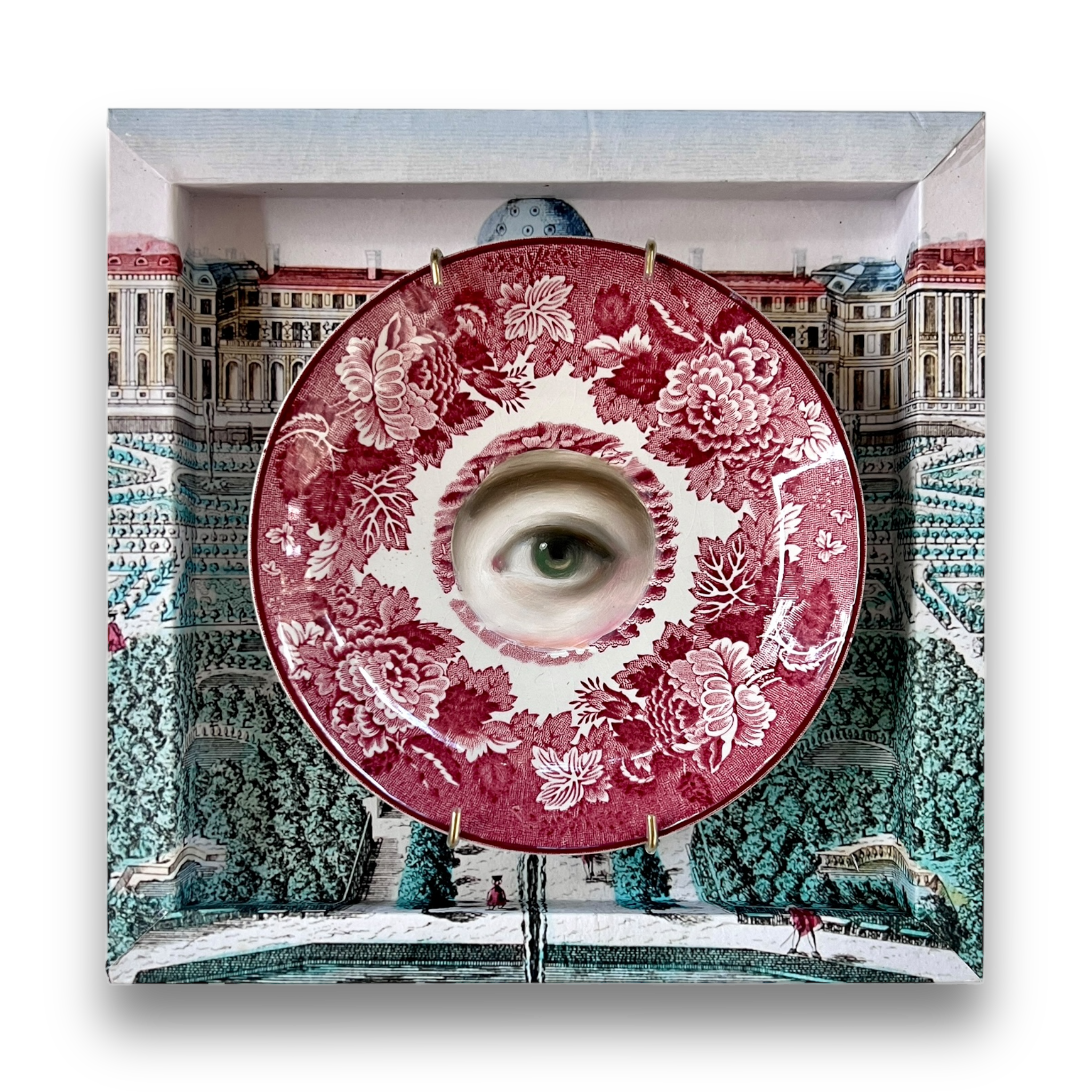 No. 2999 Lover's Eye Painting on a Red Staffordshire Plate