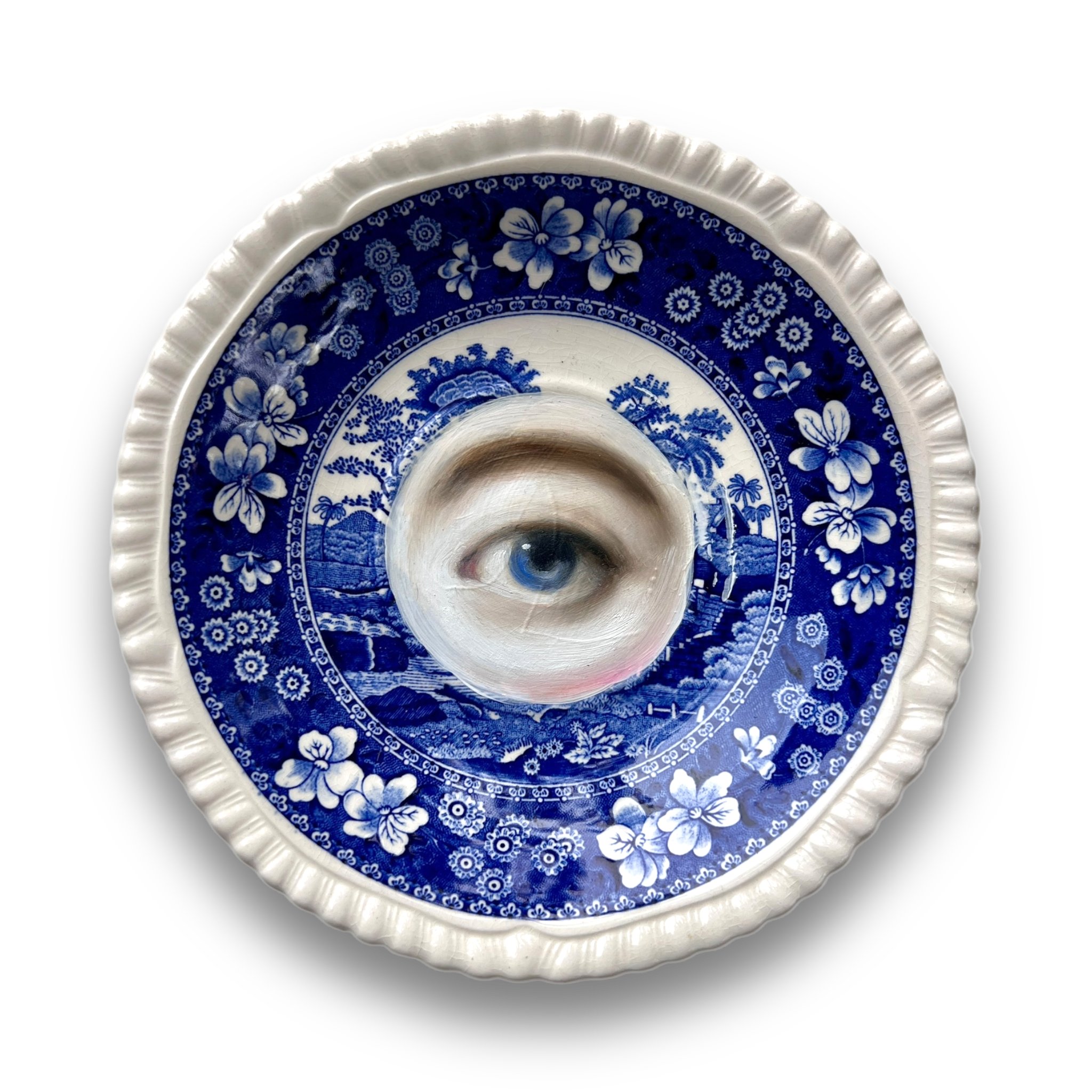 No. 3052 Lover's Eye Painting on an English Copeland "Spode's Tower" Plate