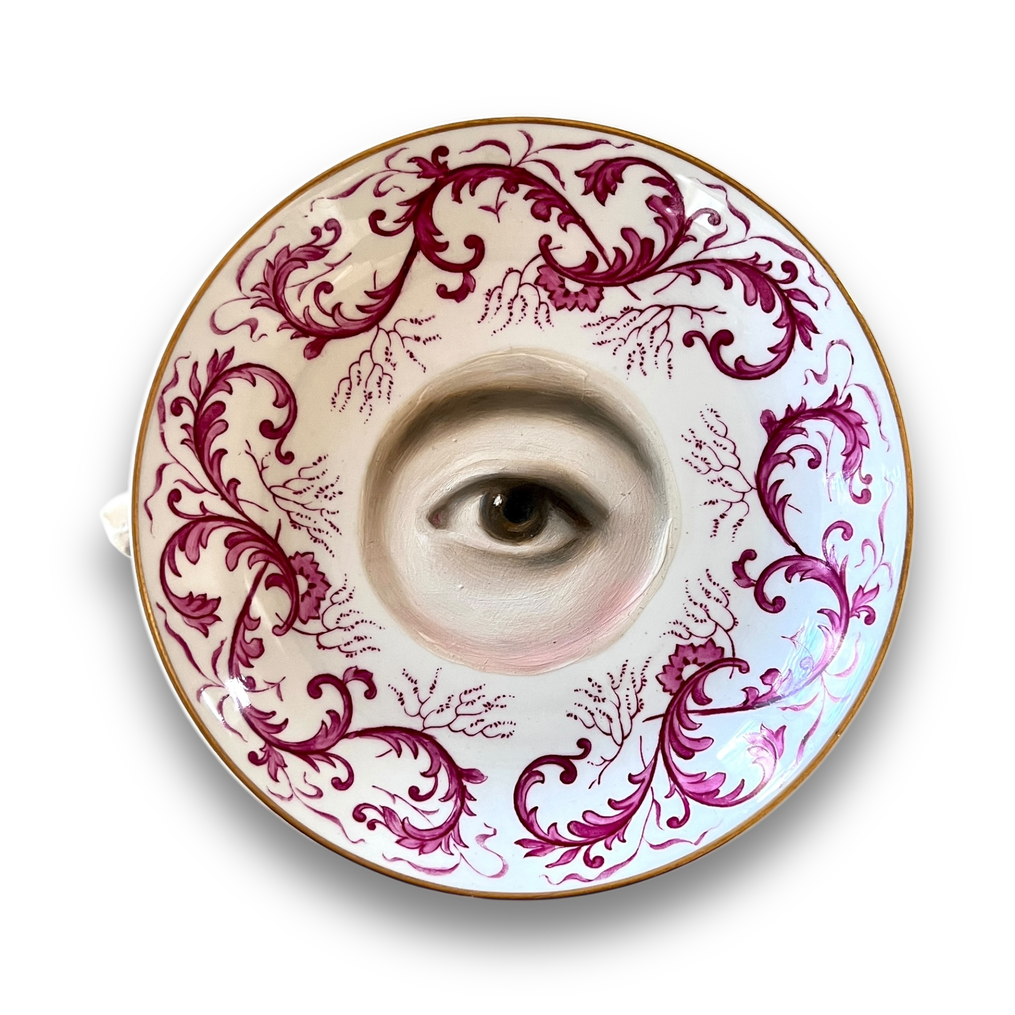 No. 3091 Lover's Eye Painting on a Royal Crown Derby Pink Plate