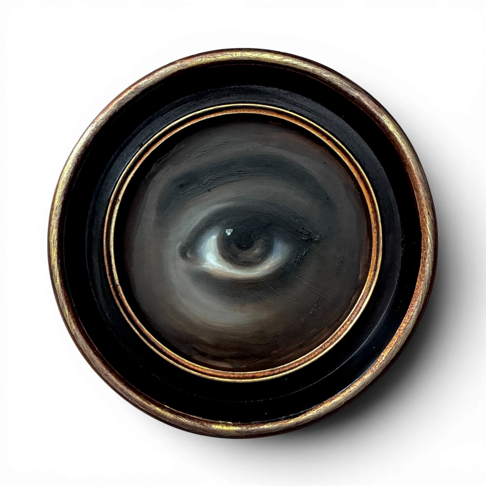 No. 3660 Lover's Eye Painting in a Black and Gold Round Frame