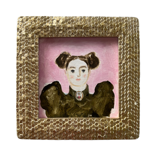 Storybook Portrait of a Lady with a Portrait Brooch in a Honeycomb Frame