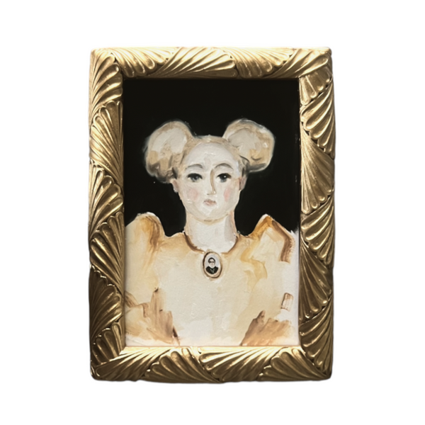 Storybook Portrait of a Lady with a Portrait Brooch in a Marigold Dress
