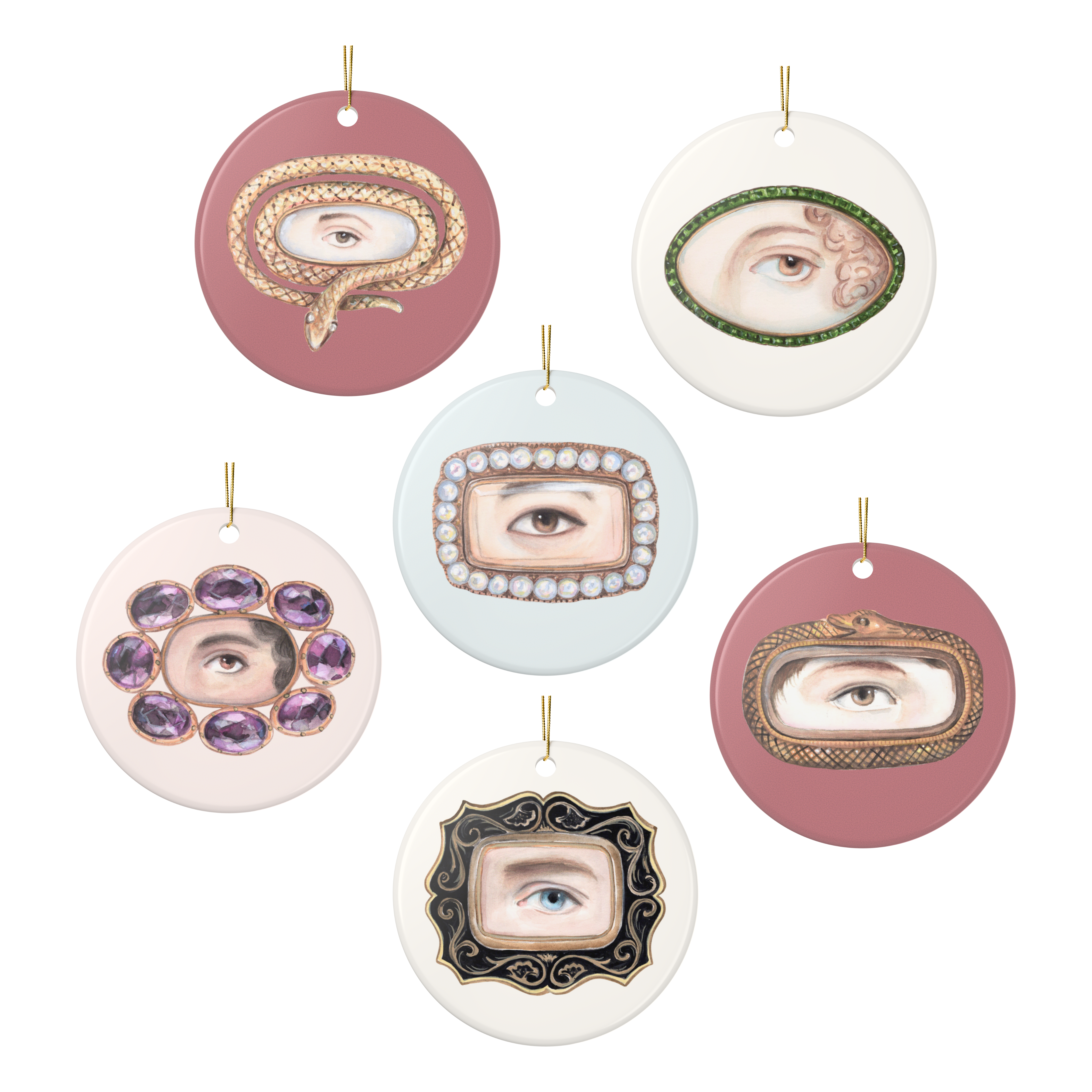 Collection No. Three - 6 Lover's Eye Ceramic Christmas Ornaments