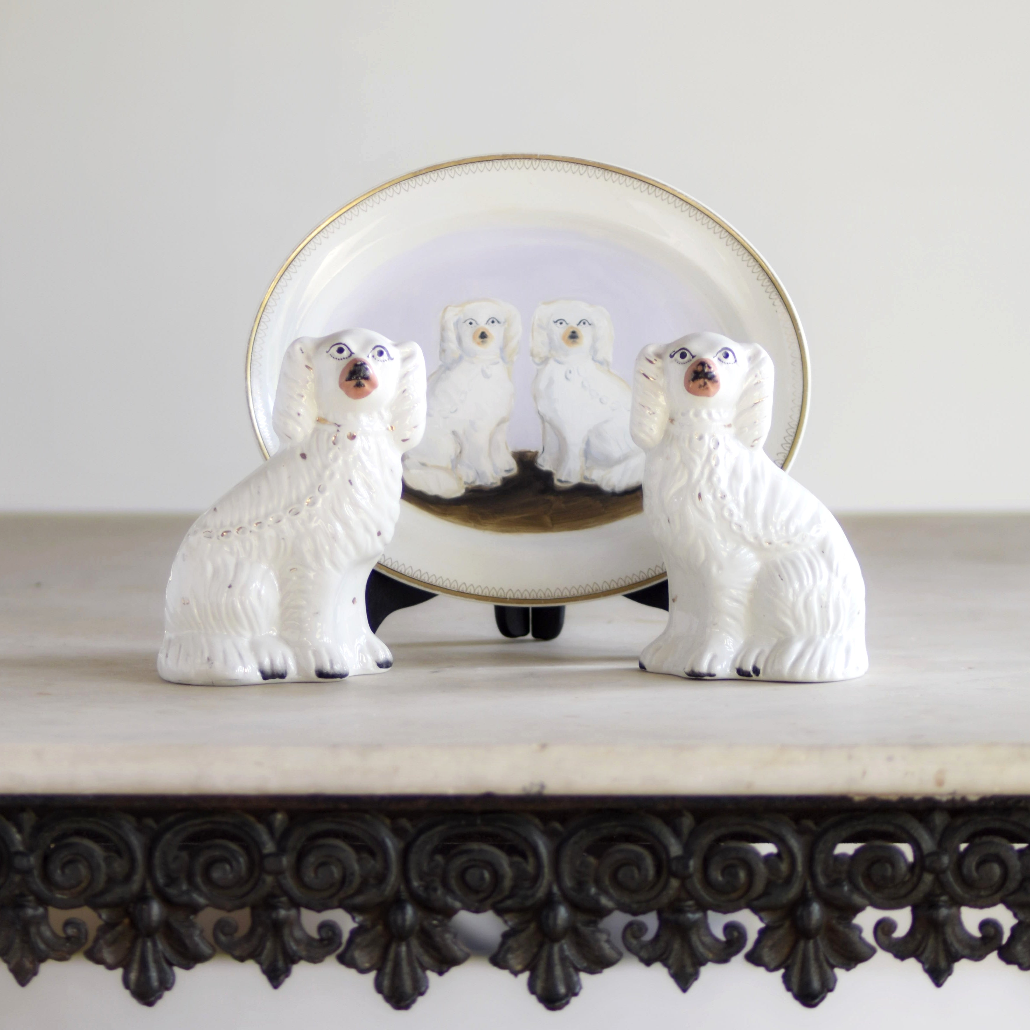 No. 1025 Terrence & Tess the White Staffordshire Spaniels and Their Portraits