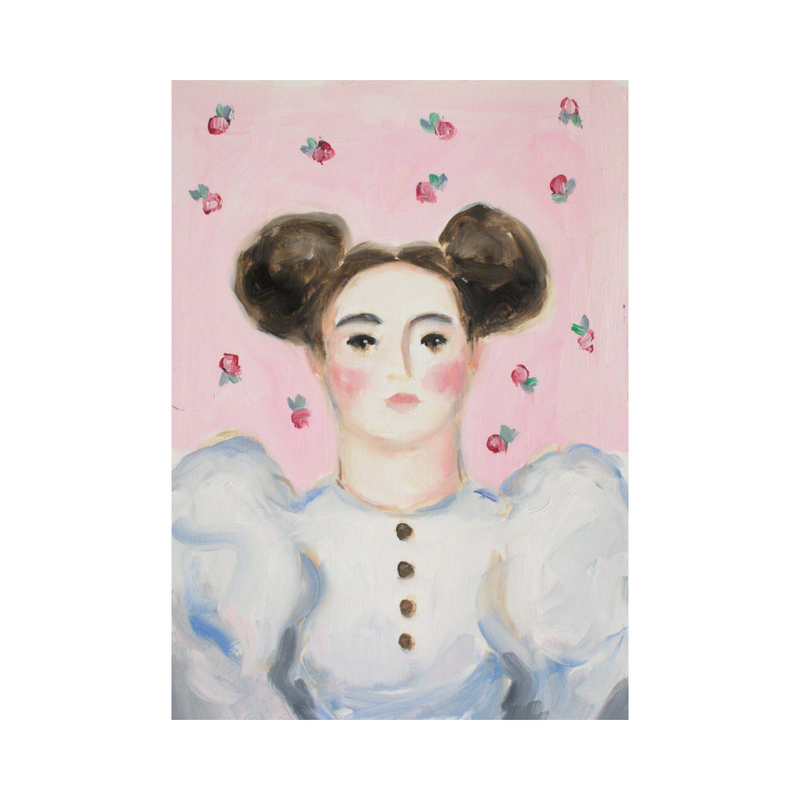 Storybook Portrait of Tallulah with Floral Wallpaper Giclée Art Print (5"x7")