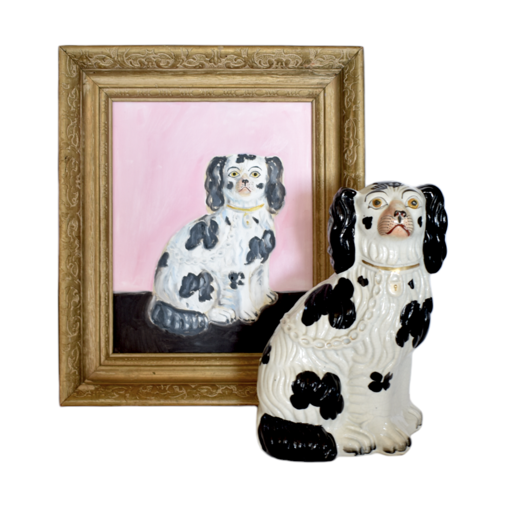 New! - Millicent the Black & White Staffordshire Spaniel and Her Portrait