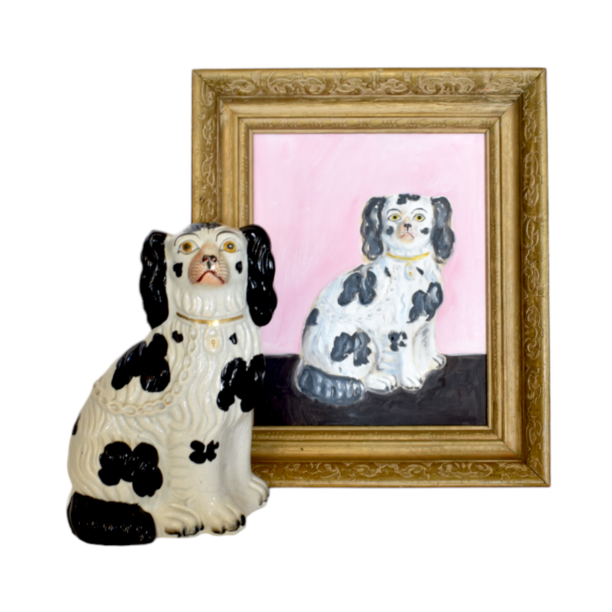 New! - Millicent the Black & White Staffordshire Spaniel and Her Portrait