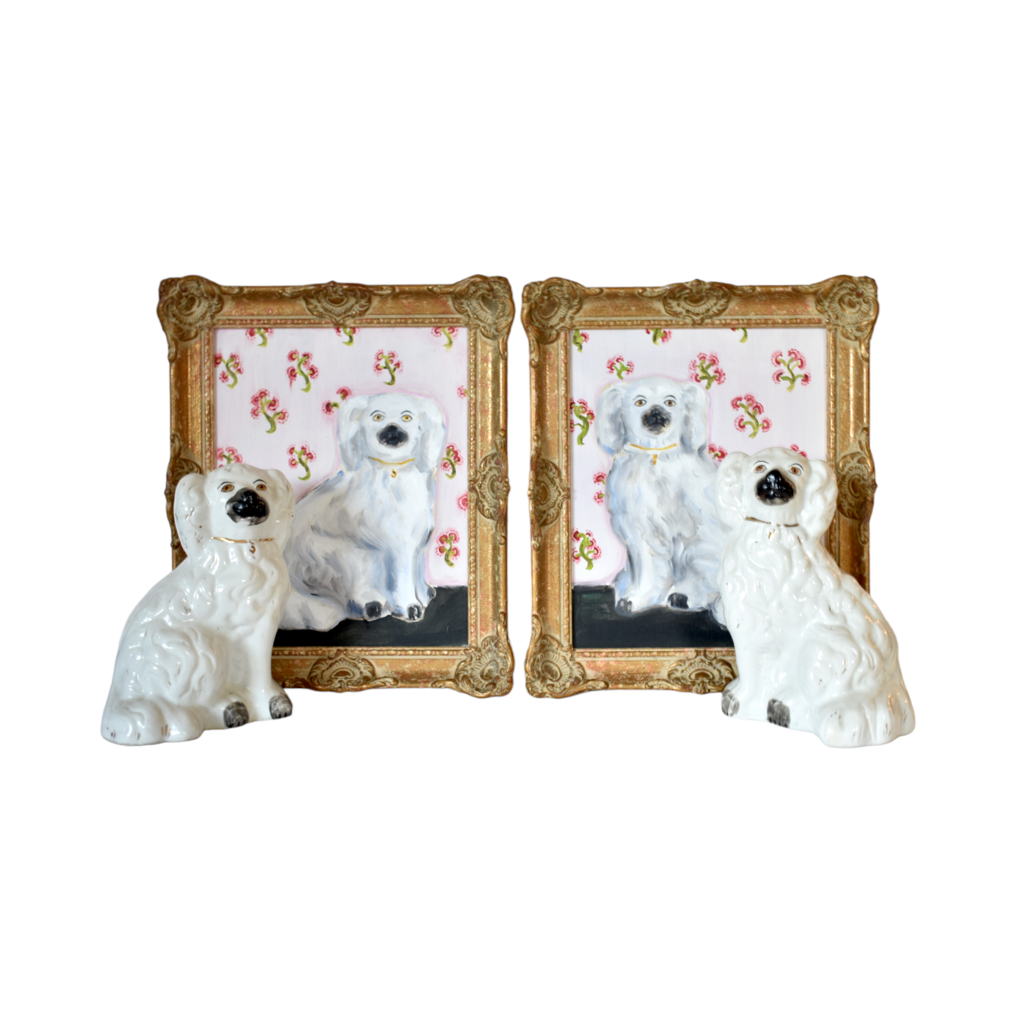 Chloe & Charles the White Staffordshire Dogs Portraits