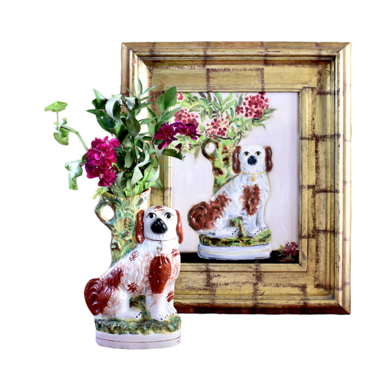 Frances the Red & White Staffordshire Dog (Spill Vase) and Her Portrait