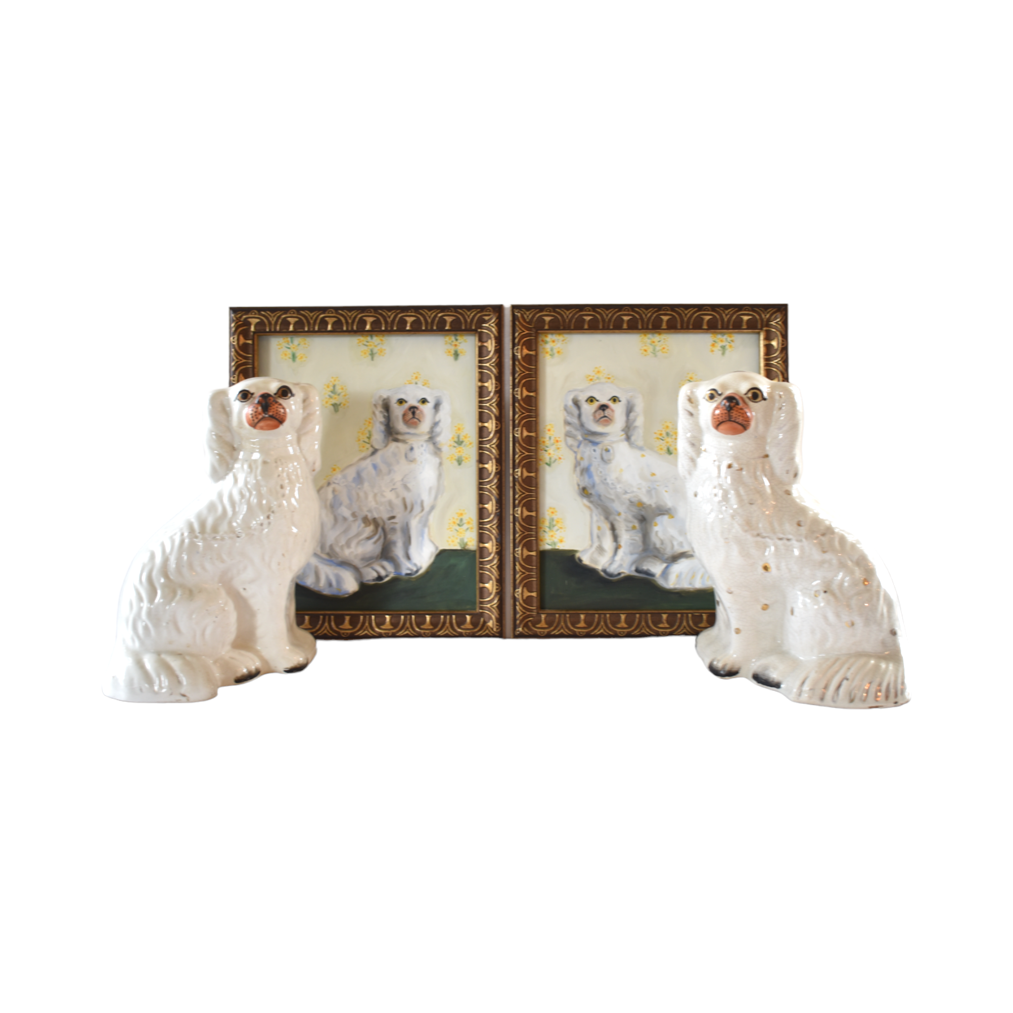 Percy & Primrose the White Staffordshire Dogs Portraits