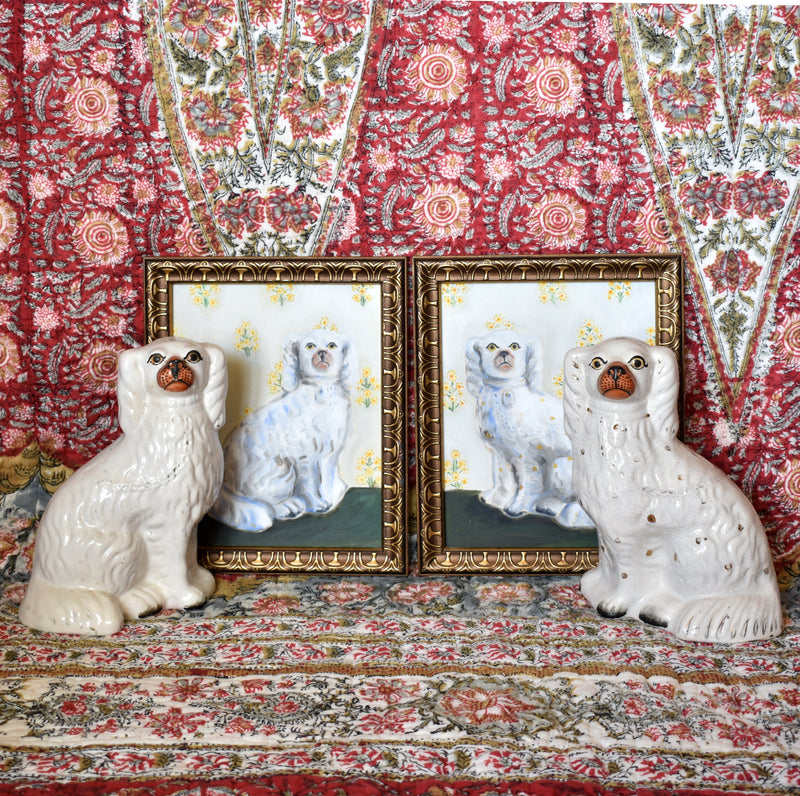 Percy & Primrose the White Staffordshire Dogs Portraits