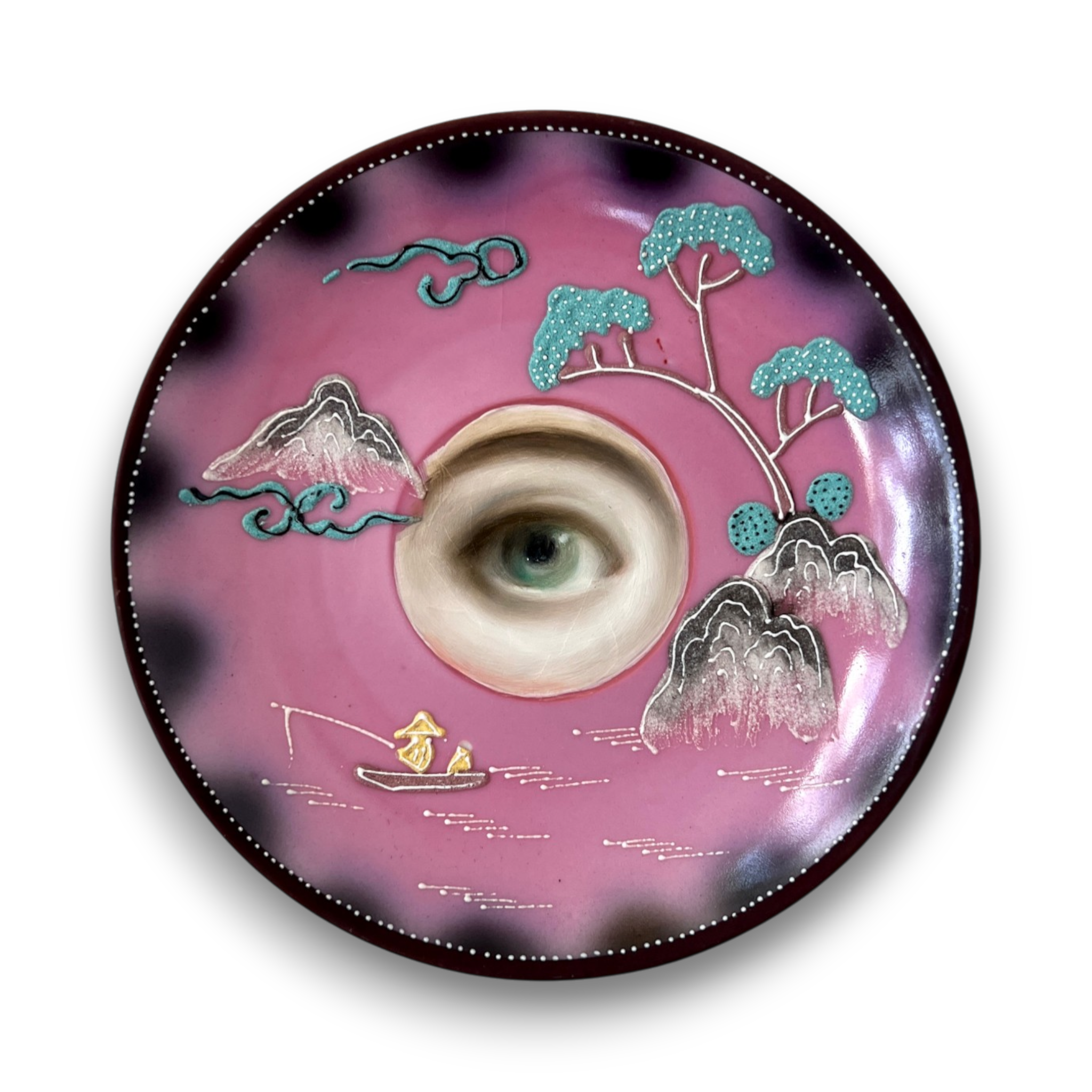 No. 3805 Lover’s Eye Painting on a Pink Moriage Plate