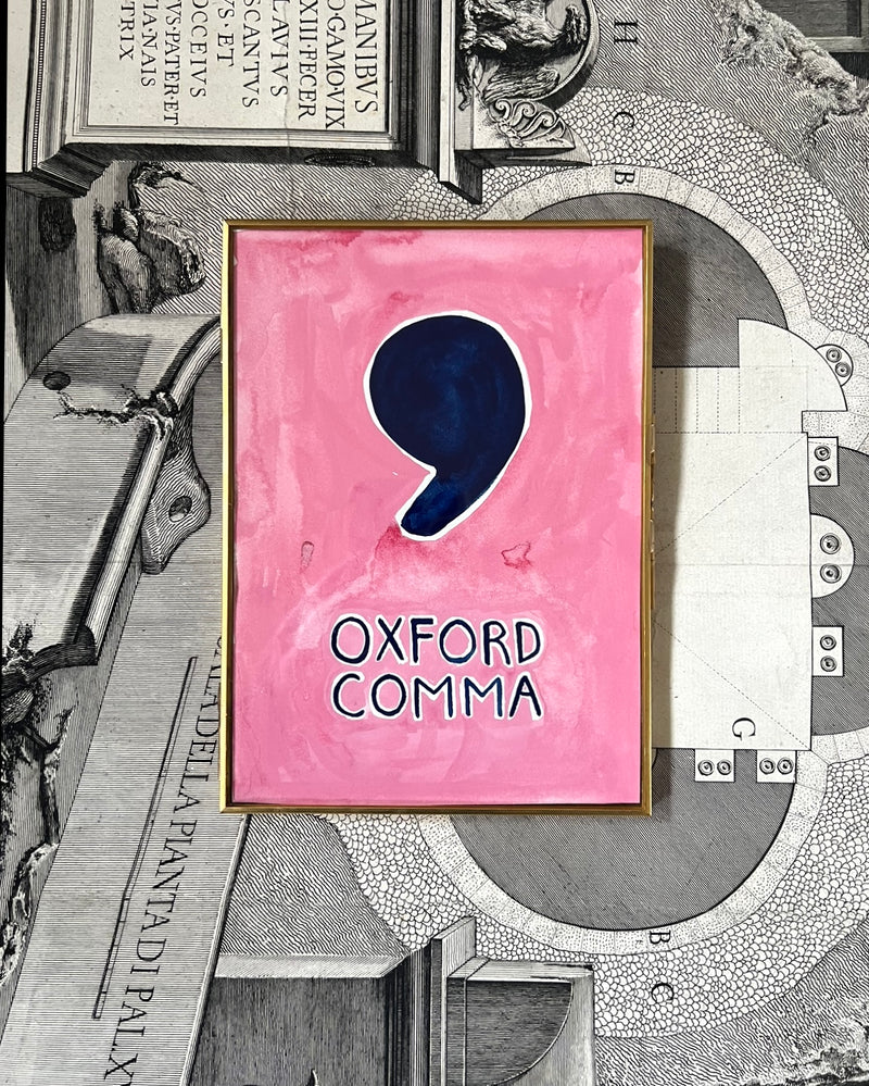 Lost & Found Collection: Oxford Comma Gouache Painting in Salmon Pink and Navy