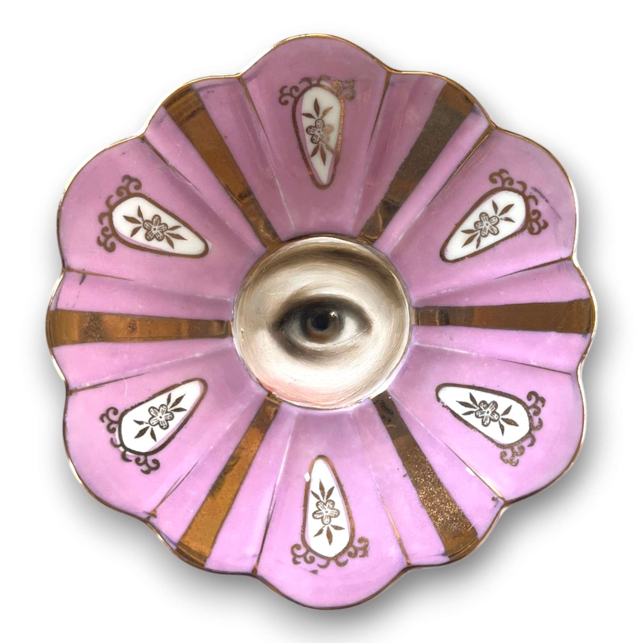 No. 3566 Lover's Eye Painting on a Pink & Gold Plate