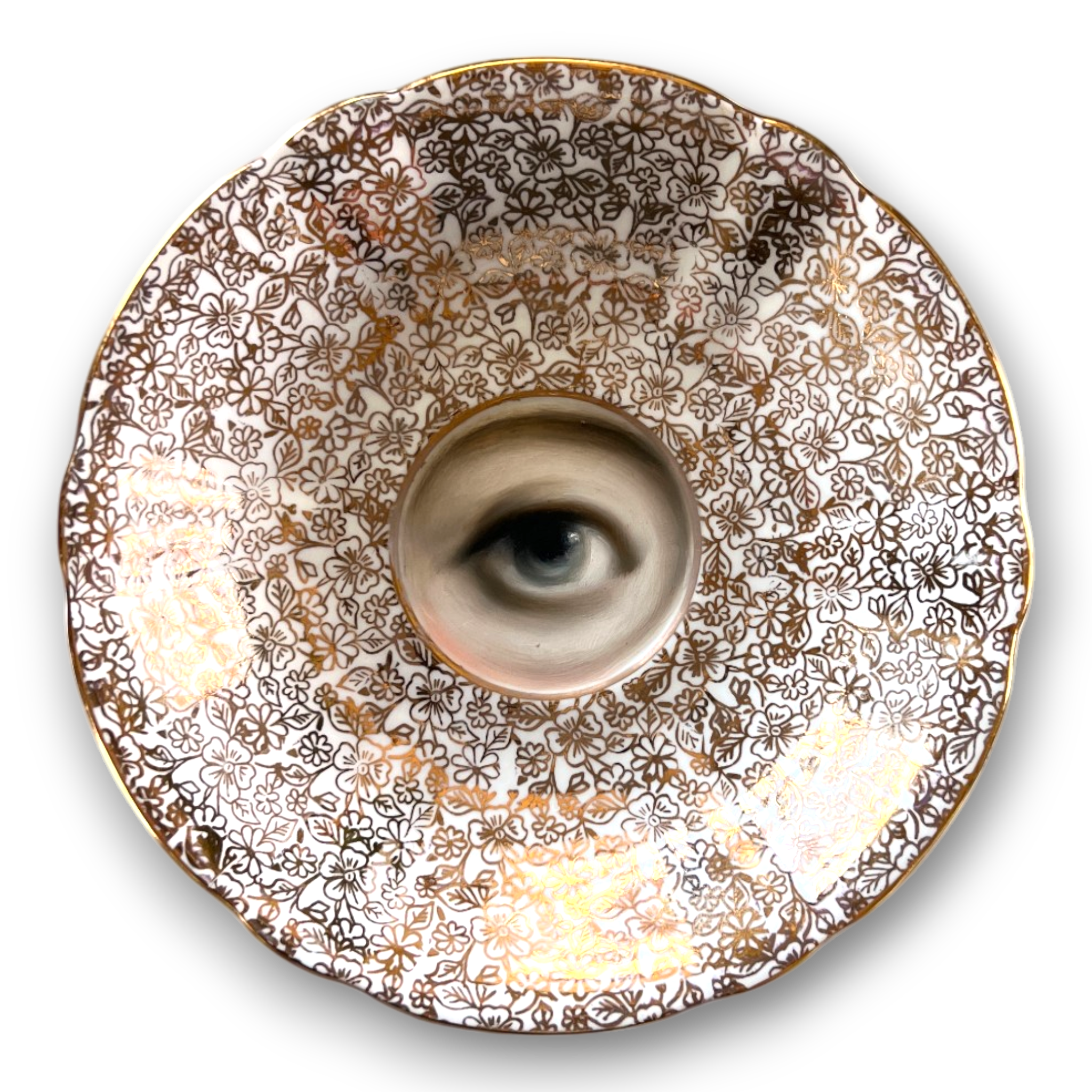 No. 3560 Lover's Eye Painting on an English Gilt Floral Plate
