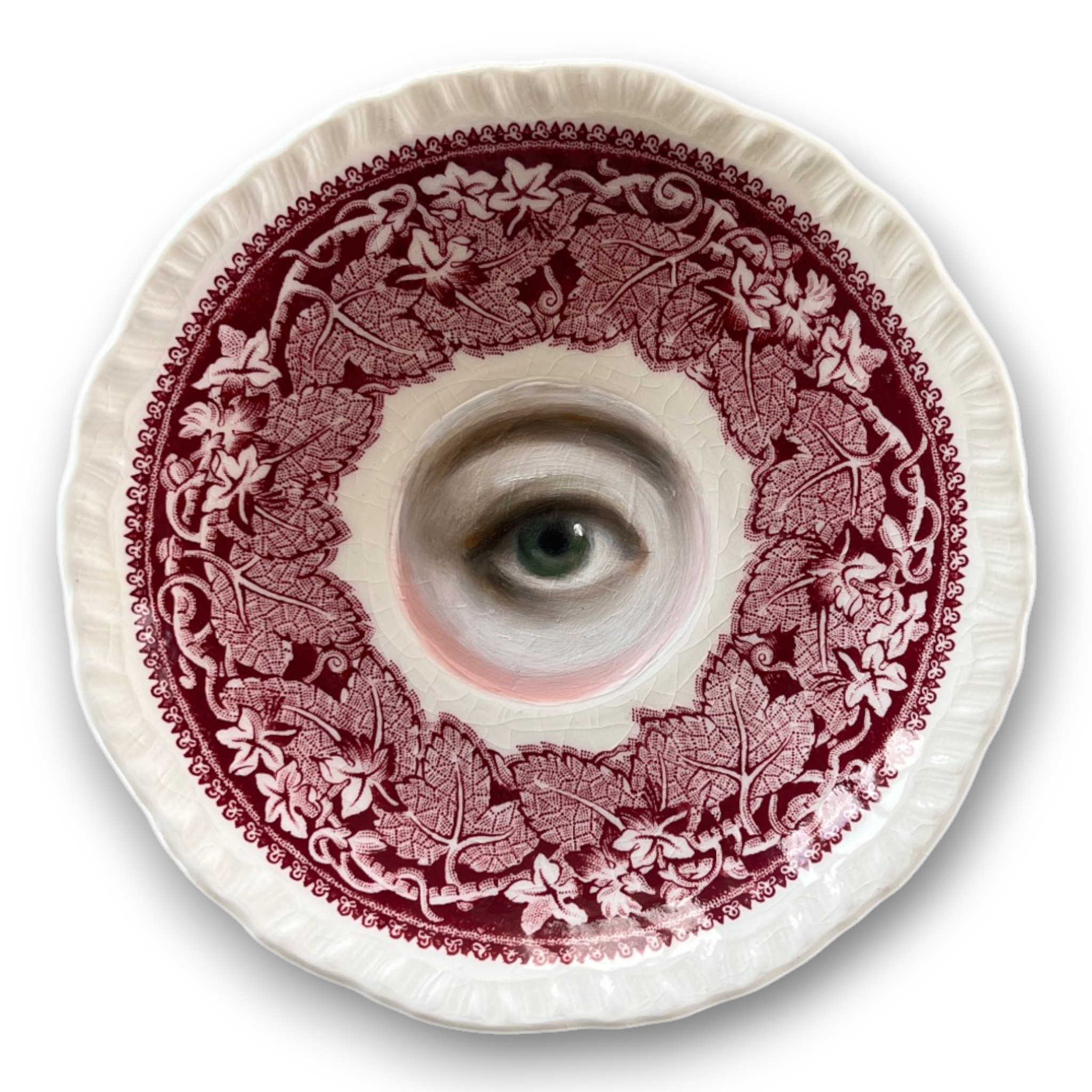 No. 3325 Lover's Eye Painting on an English Red Ivy Transferware Plate