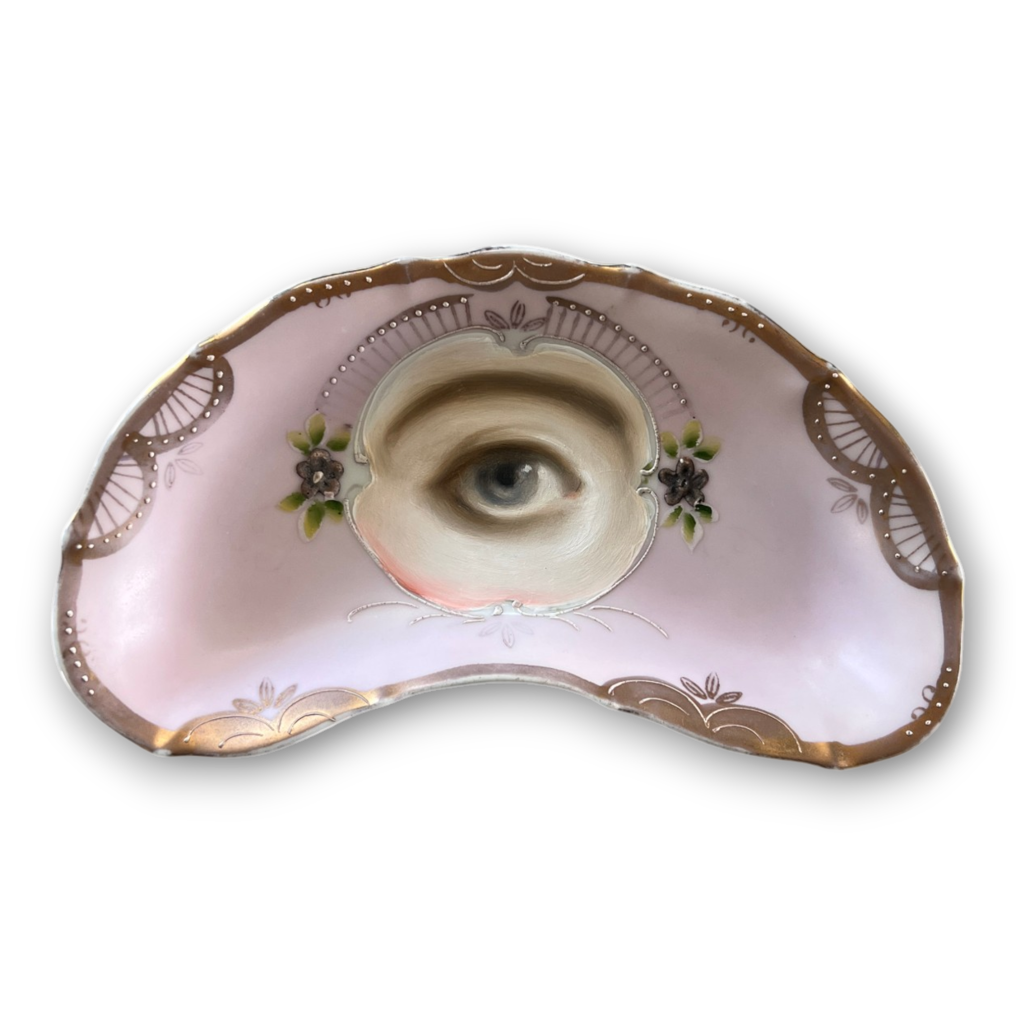 No. 3574 Lover's Eye Painting on a Rococo Crescent Dish - Petal Pink