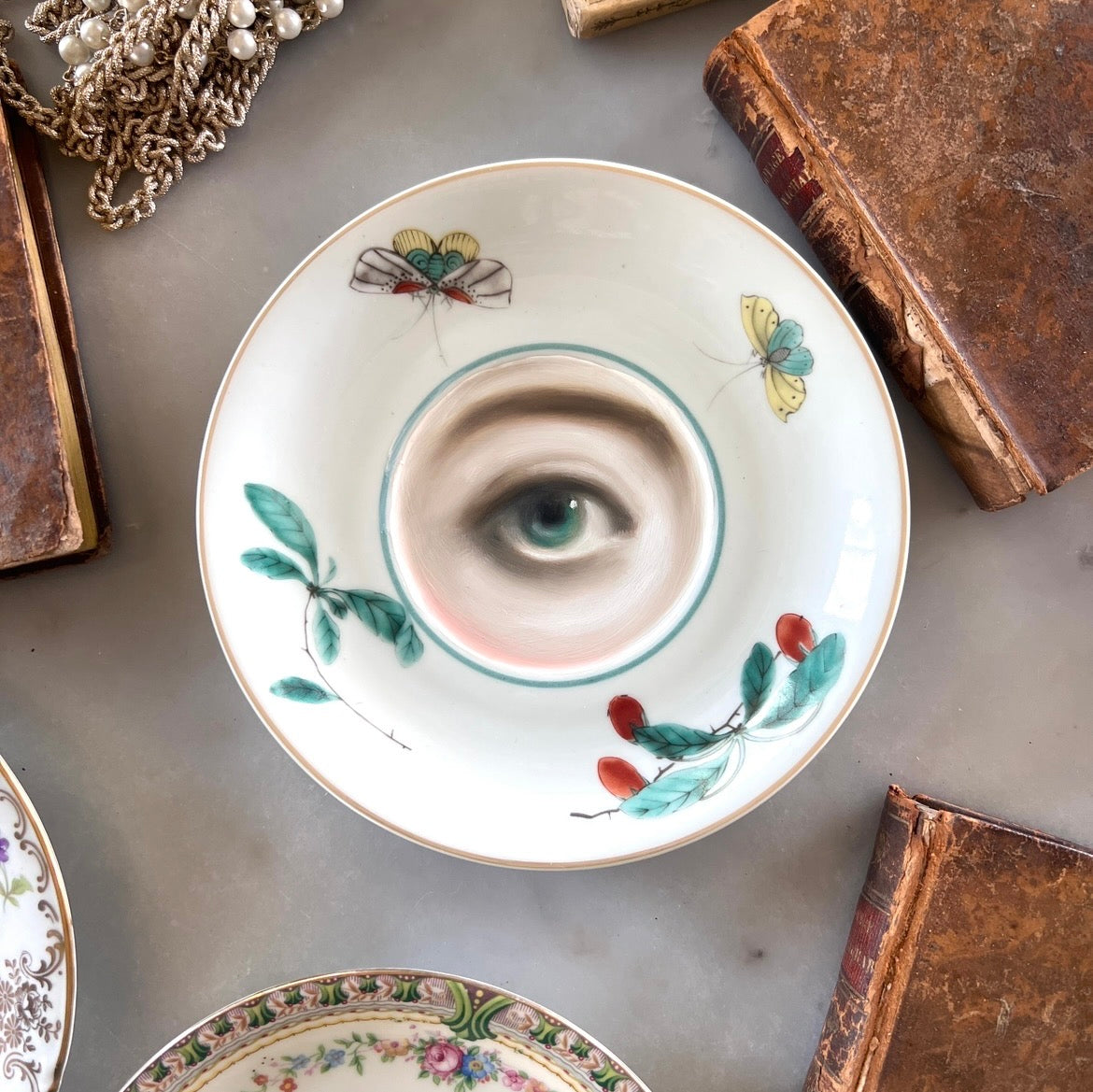No. 3529 Lover's Eye Painting on a Mottahedeh Chinoiserie Plate
