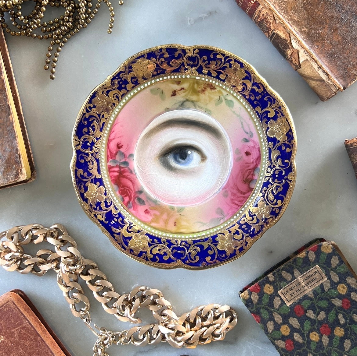 No. 3567 Lover's Eye Painting on an Ornate Floral Plate