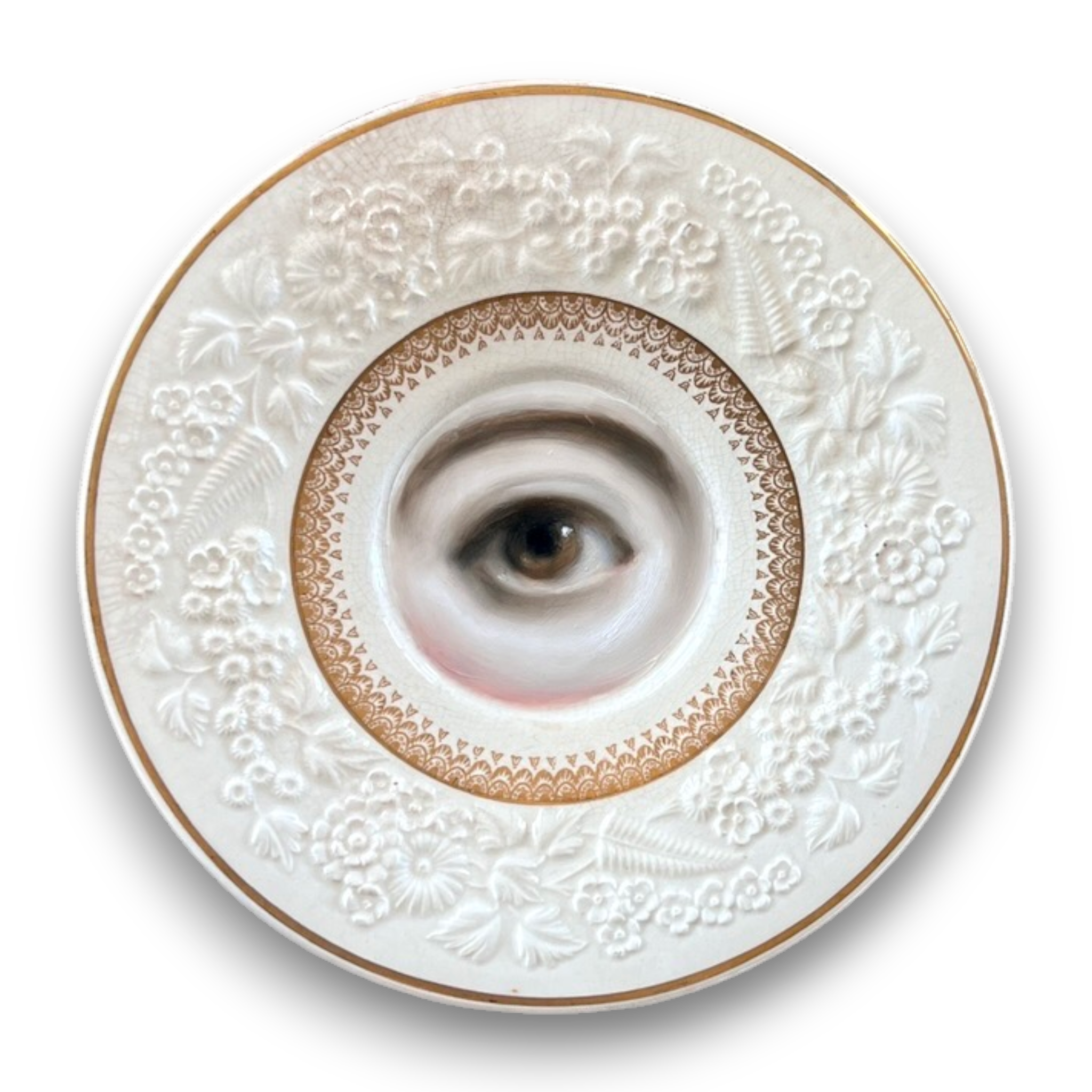 No. 3582 Lover's Eye Painting on a "Rhapsody Crescent" Staffordshire Plate