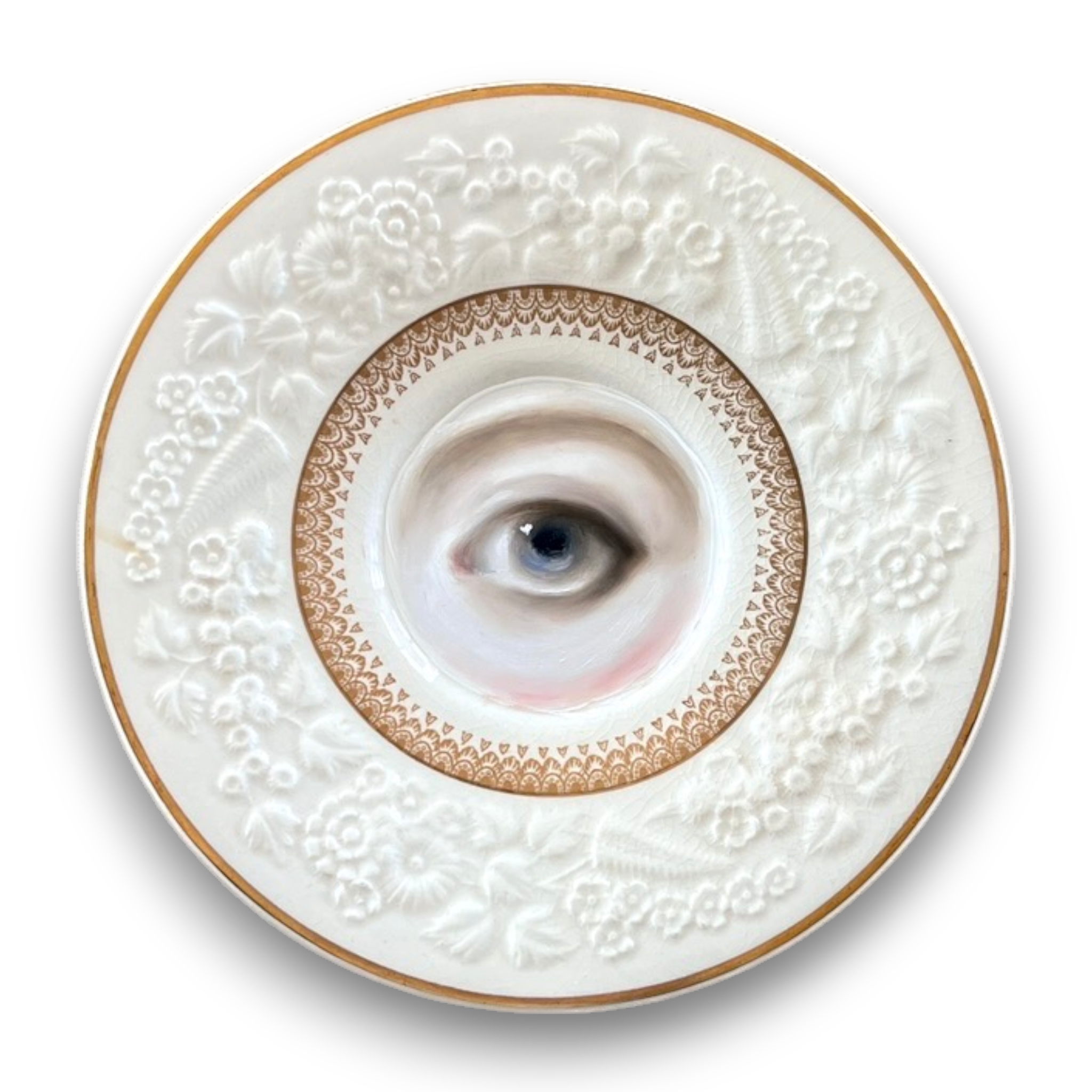 No. 3583 Lover's Eye Painting on a "Rhapsody Crescent" Staffordshire Plate