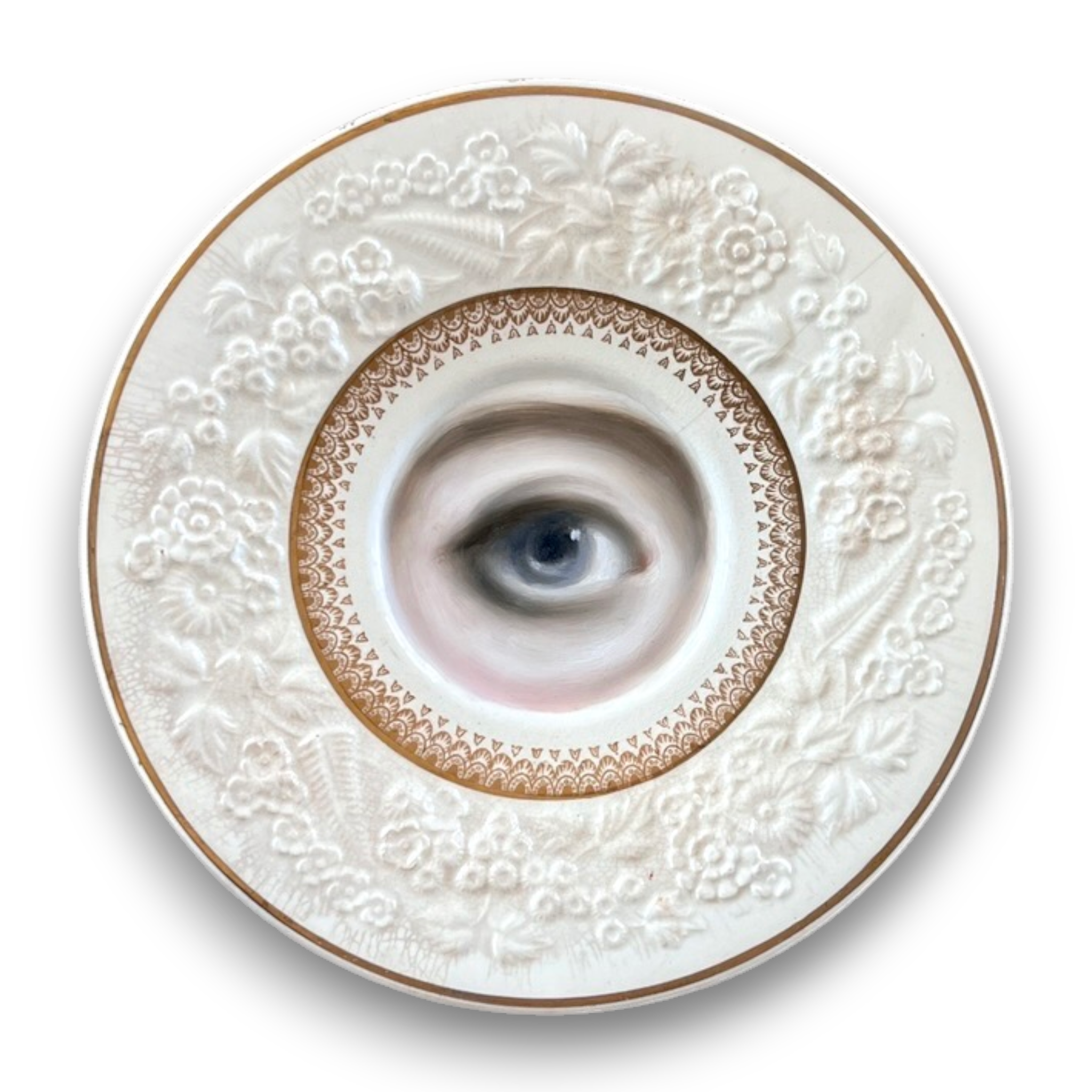 No. 3584 Lover's Eye Painting on a "Rhapsody Crescent" Staffordshire Plate