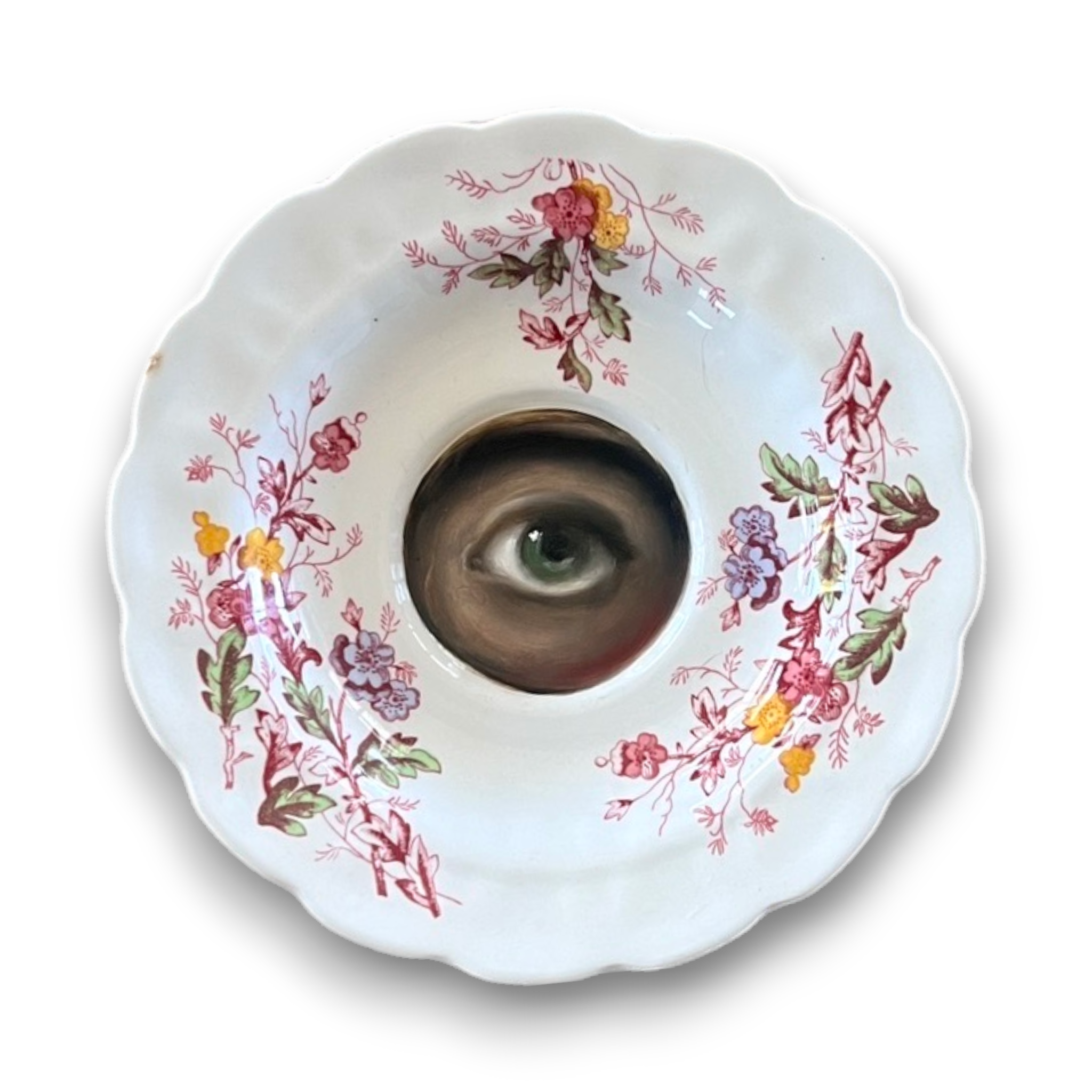 No. 3589 Lover's Eye Painting on a Floral Sprig Staffordshire Plate