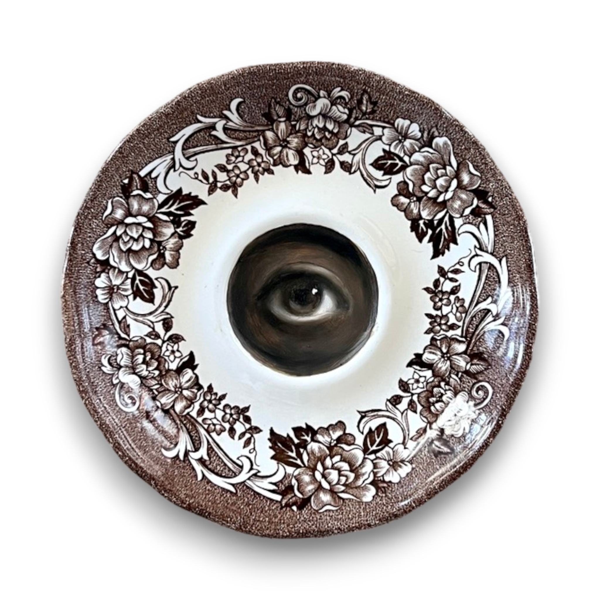 No. 3591 Lover's Eye Painting on a Brown Botanical Staffordshire Plate