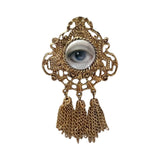 "Iola" - Lover's Eye Gold Metal Convertible Brooch/Pendant with Tassels