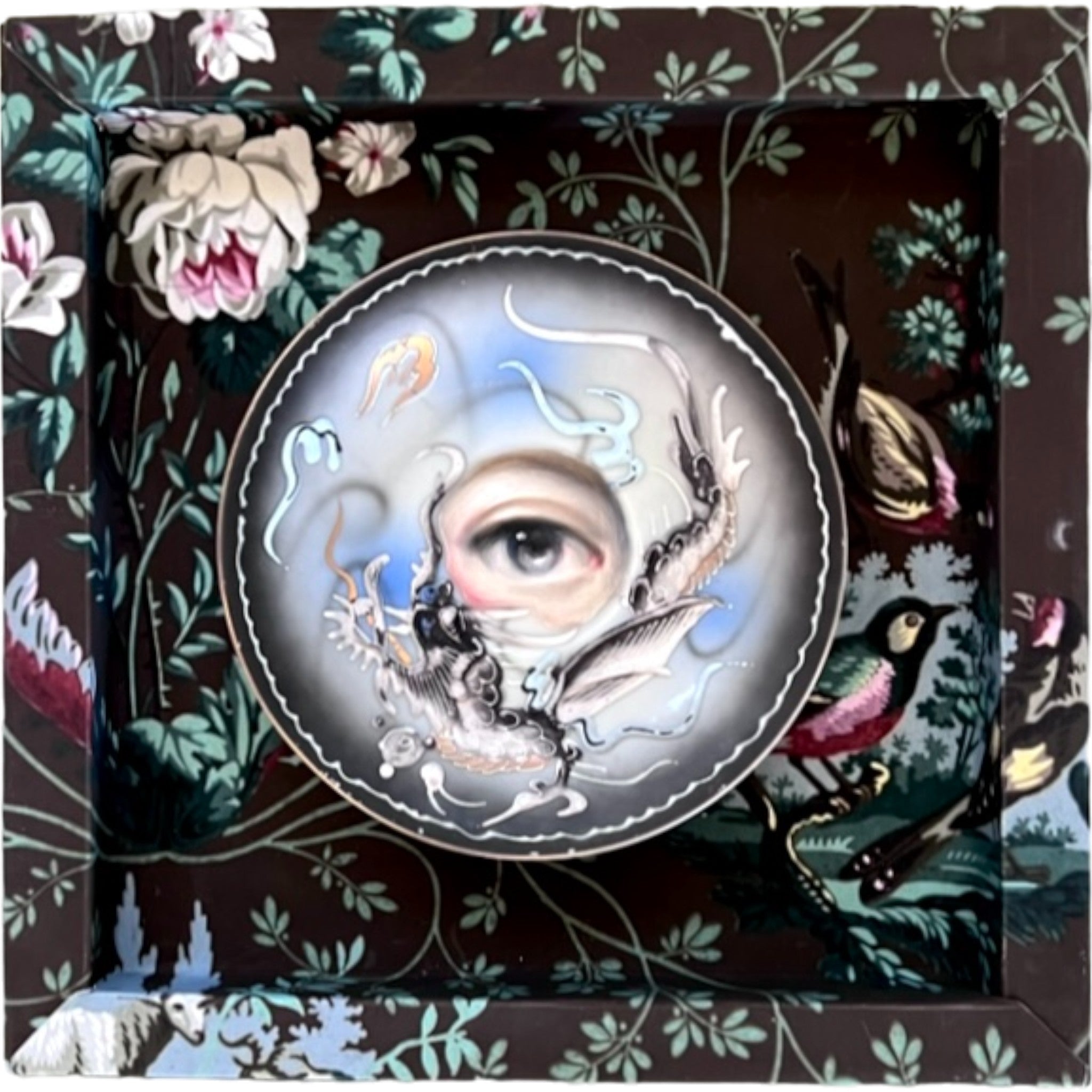 No. 2100 Lover's Eye Painting on a Japanese Dragonware Plate