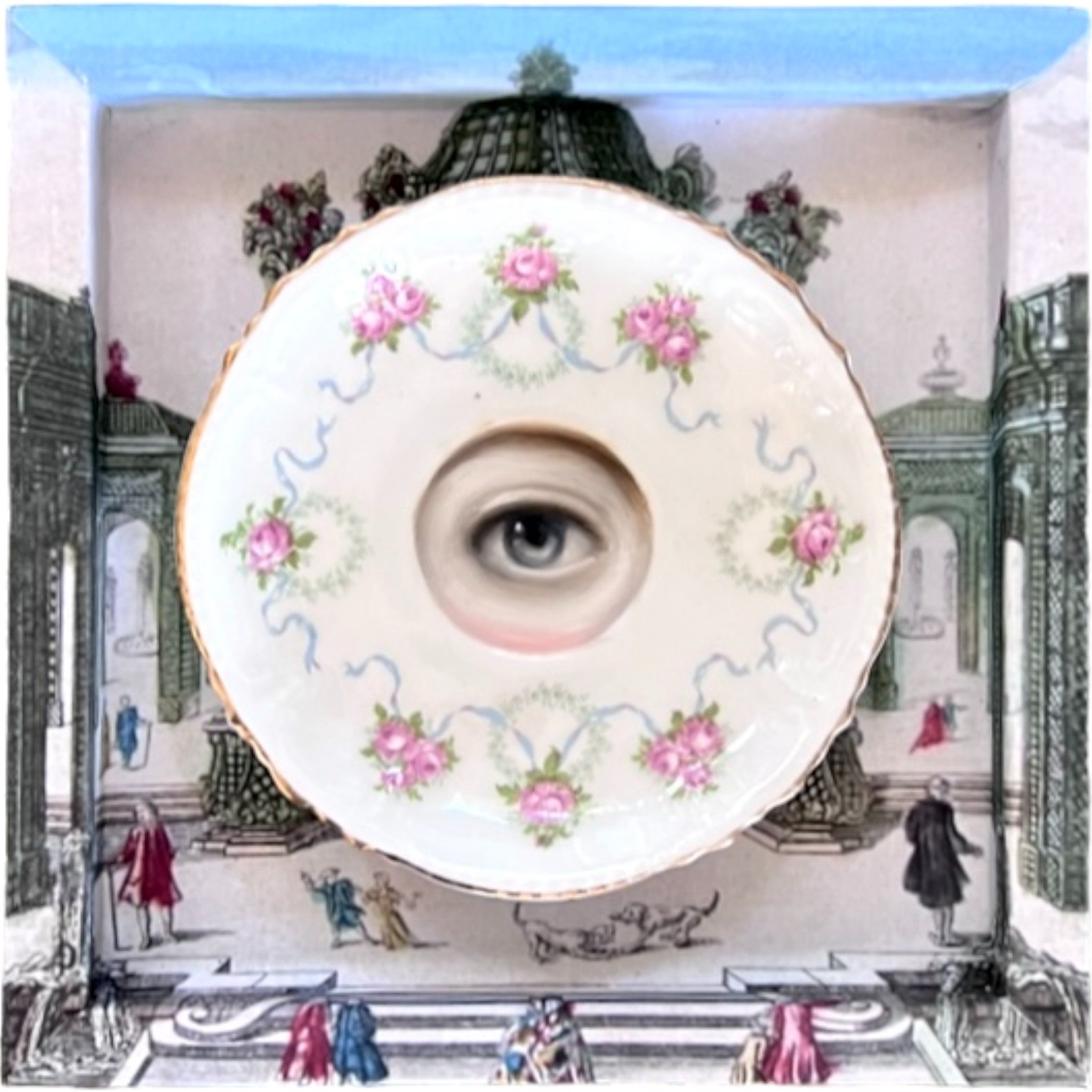 No. 2097 Lover's Eye Painting on an English Flower Garland Plate