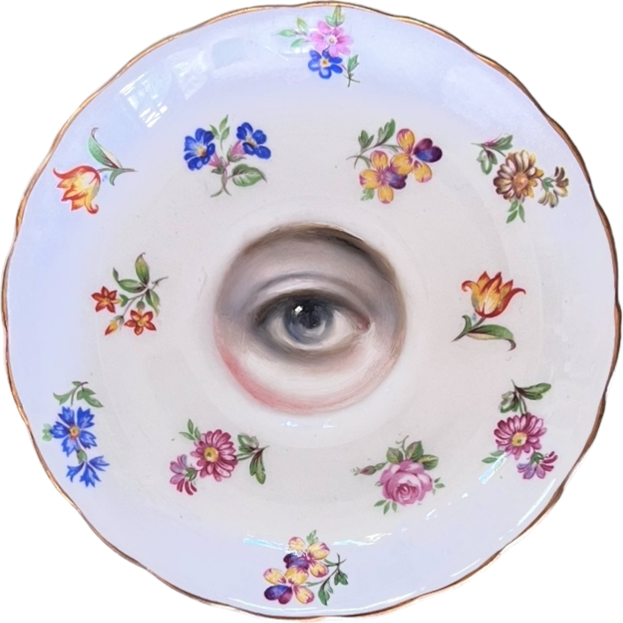 No. 2078 Lover's Eye Painting on an English Floral Sprig Plate