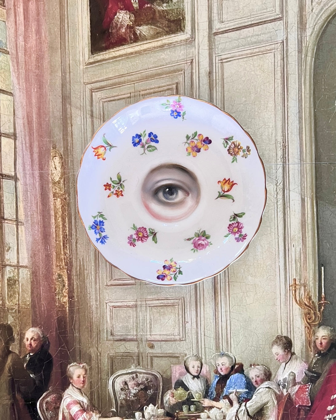 No. 2078 Lover's Eye Painting on an English Floral Sprig Plate