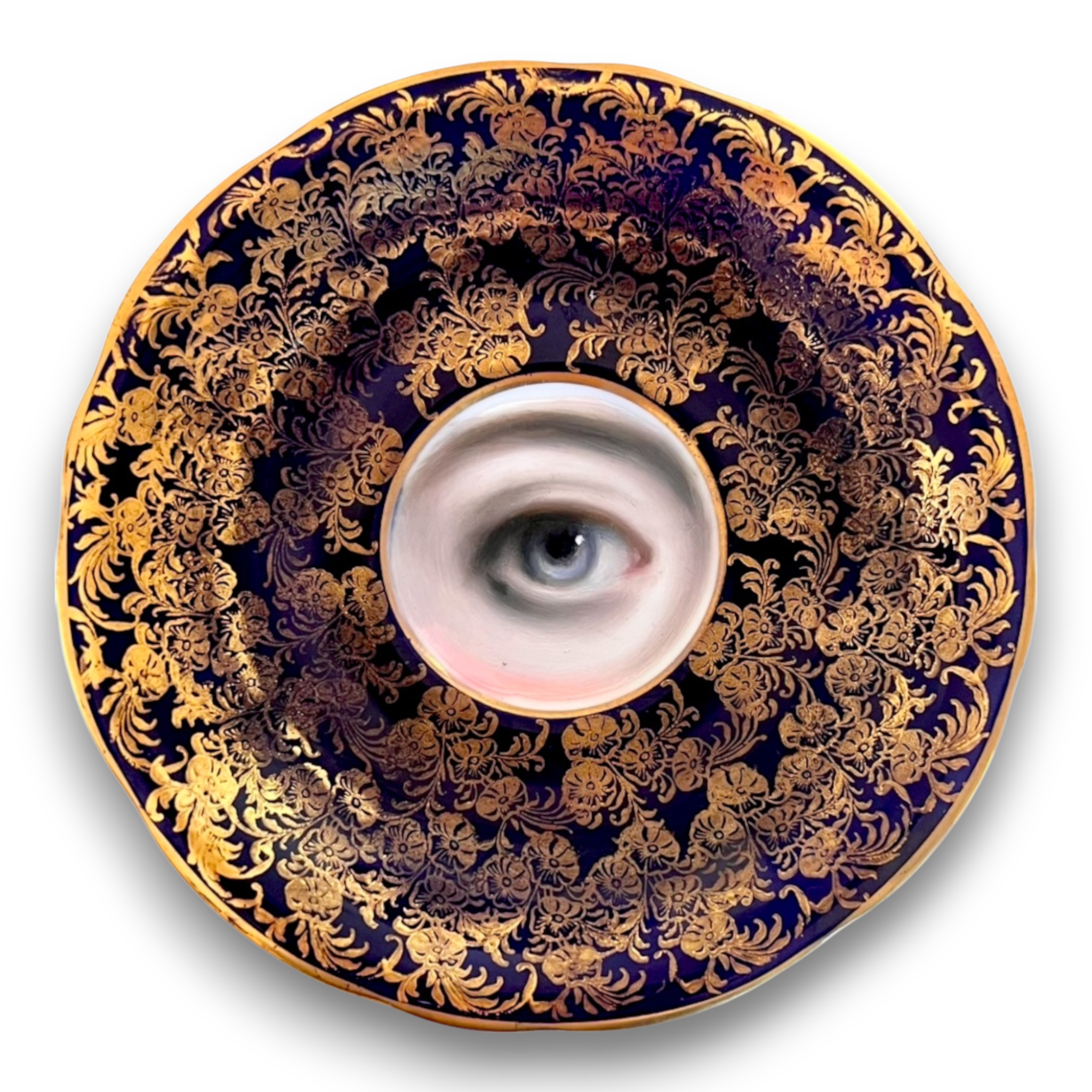 No. 2677 Lover's Eye Painting on an English Aynsley Floral Cobalt Plate