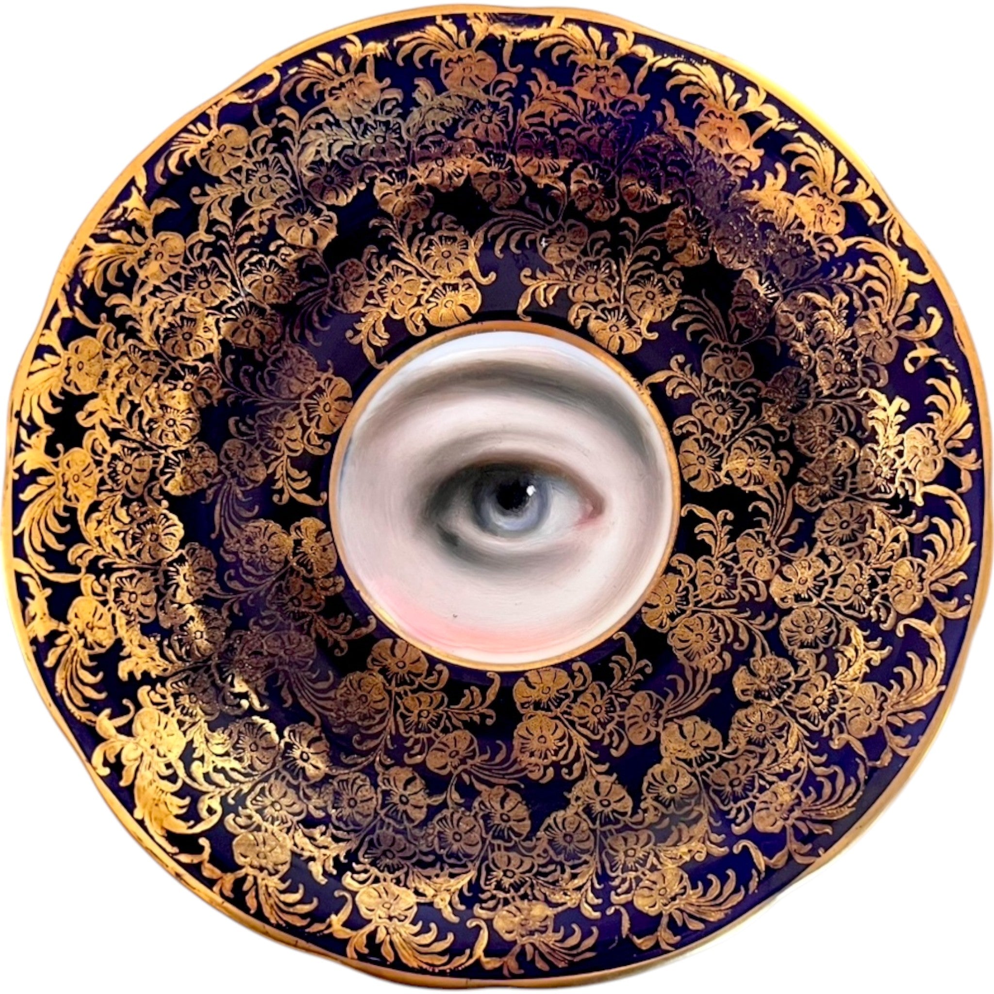 No. 2677 Lover's Eye Painting on an English Aynsley Floral Cobalt Plate