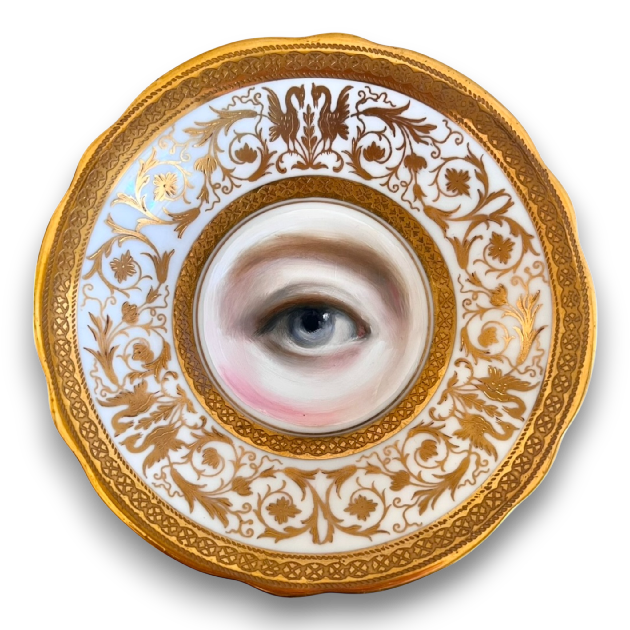No. 2680 Lover's Eye Painting on an English Sutherland Gold Gilt Plate