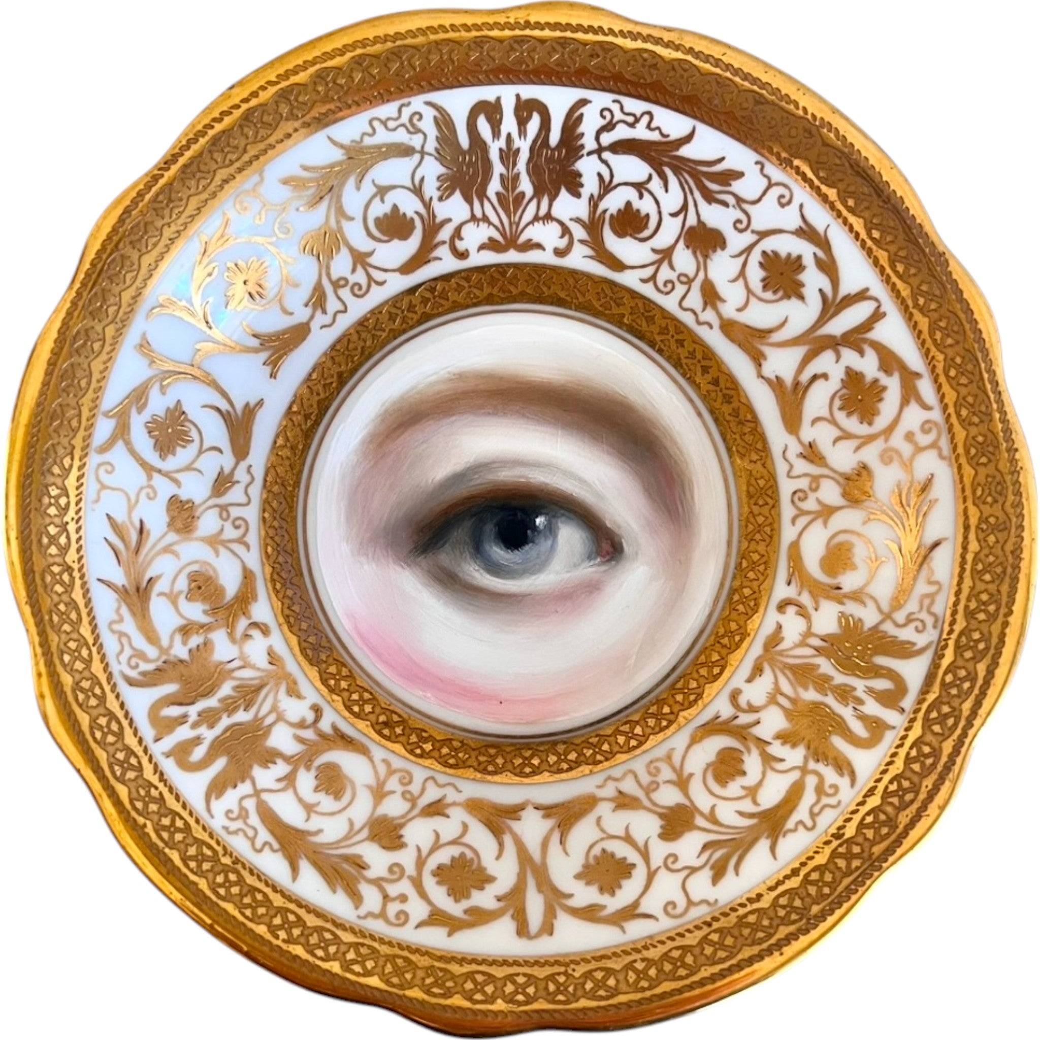 No. 2680 Lover's Eye Painting on an English Sutherland Gold Gilt Plate