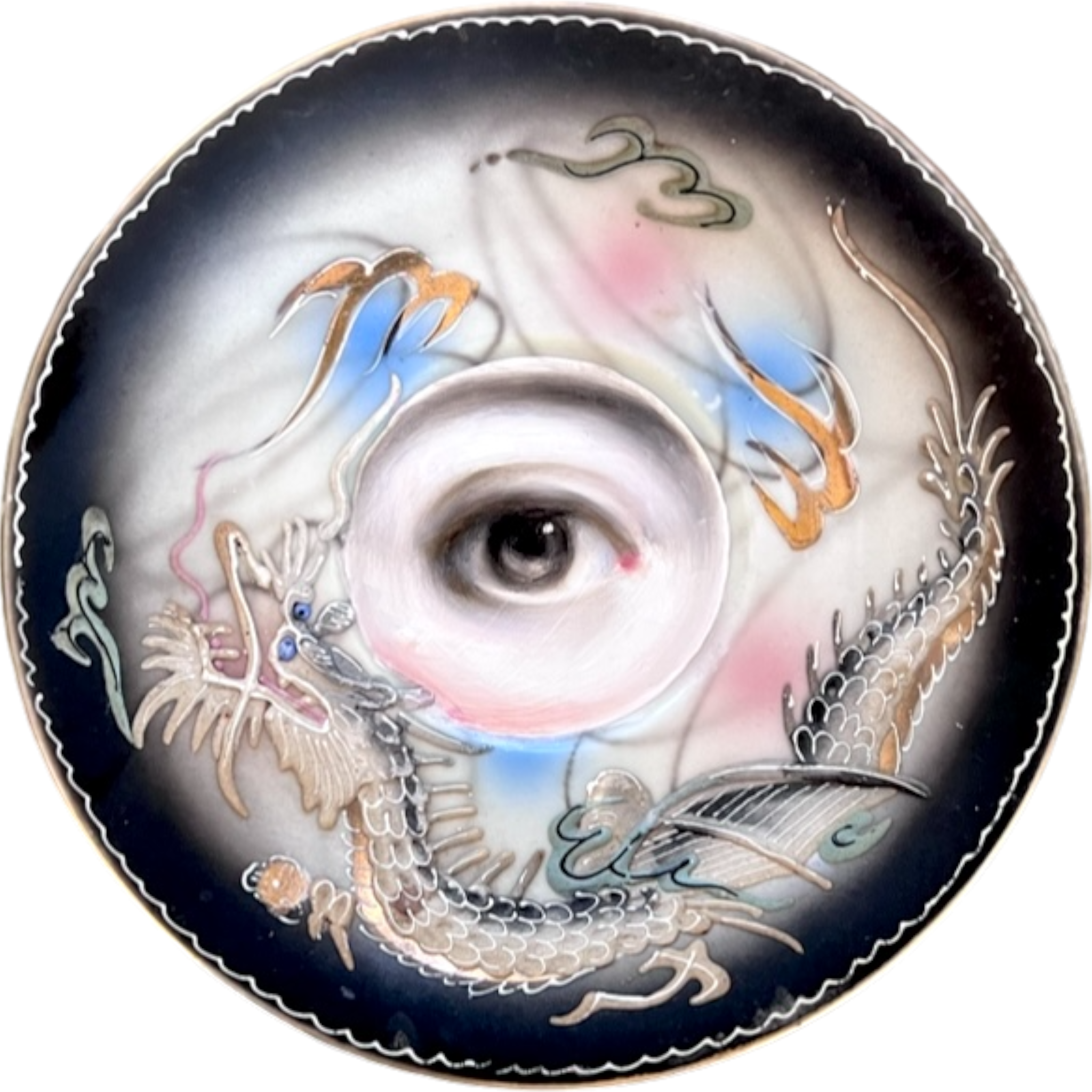 No. 2141 Lover's Eye Painting on a Japanese Dragonware Plate