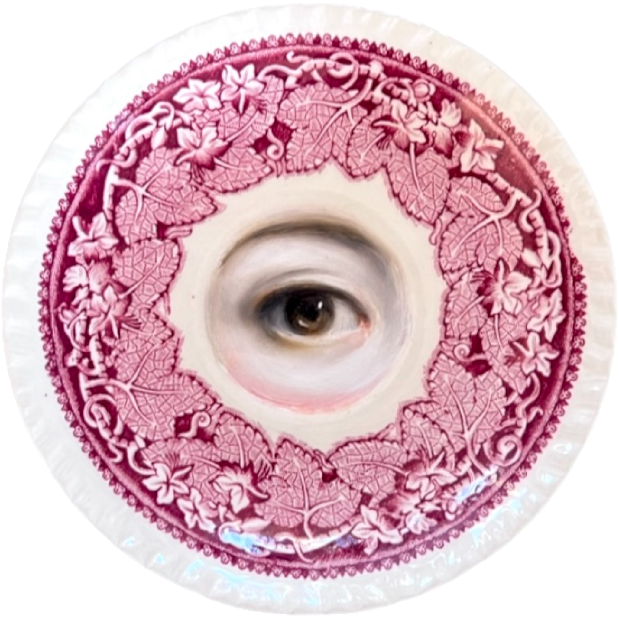 No. 2142 Lover's Eye Painting on an English Red Ivy Plate