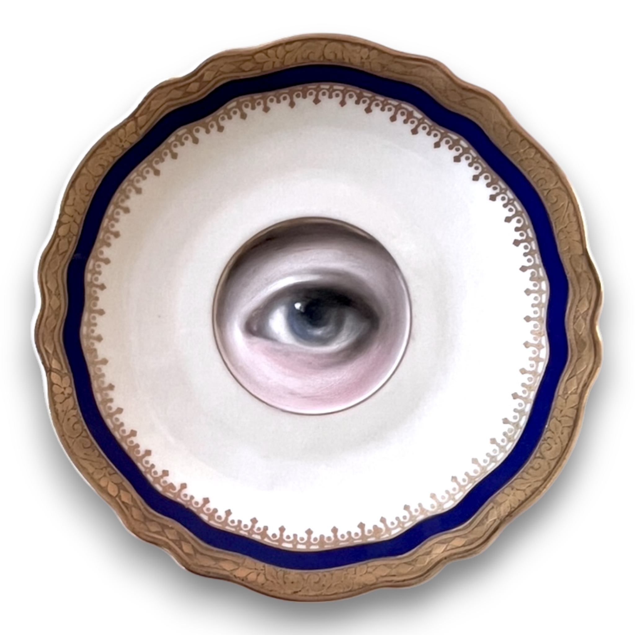 No. 2725 Lover's Eye Painting on a Mini Bavarian Blue and Gold Plate