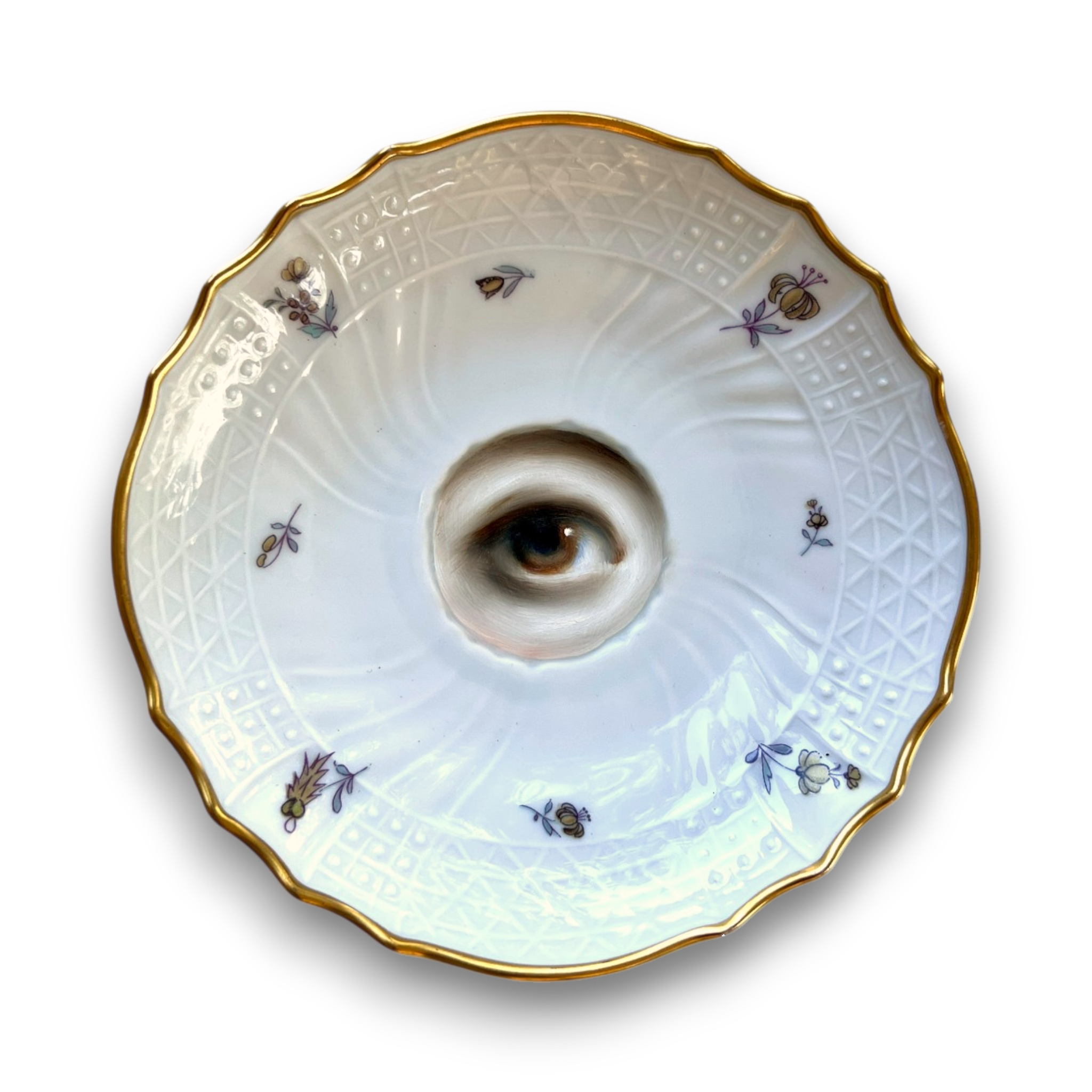 No. 3636 Lover's Eye Painting on a Floral Dresden Plate