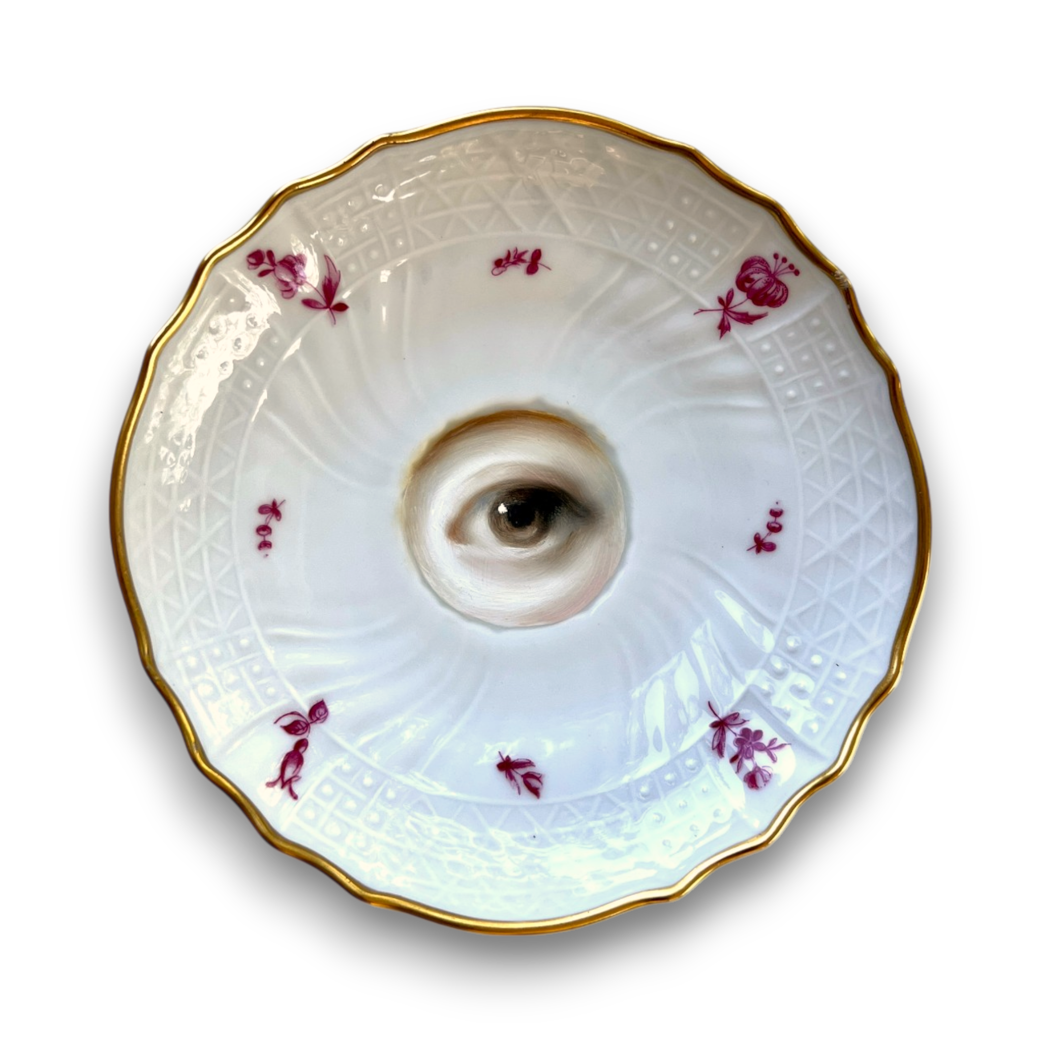 No. 3637 Lover's Eye Painting on a Floral Dresden Plate