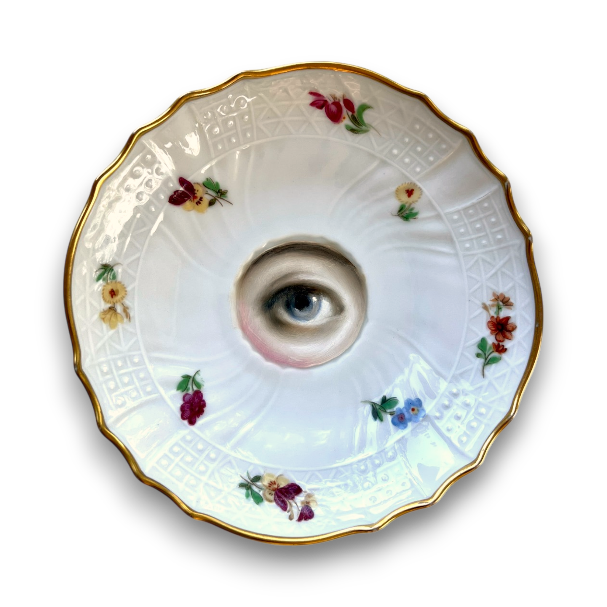 No. 3638 Lover's Eye Painting on a Floral Dresden Plate