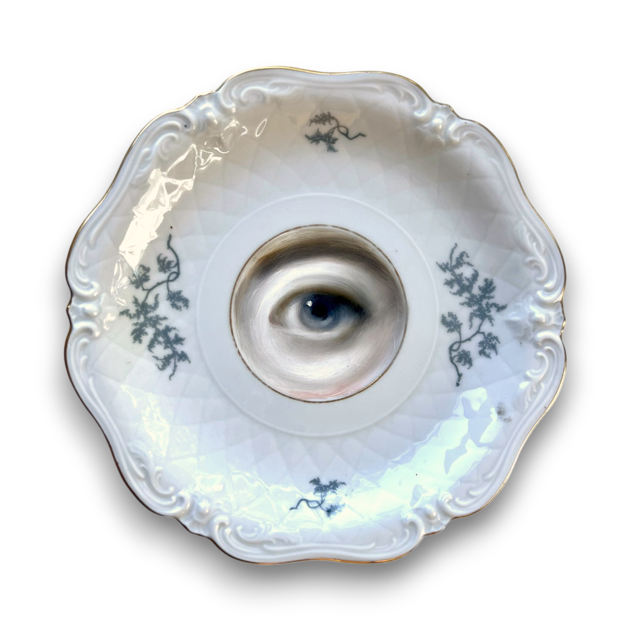 No. 3642 Lover's Eye Painting on a Blue Floral Plate