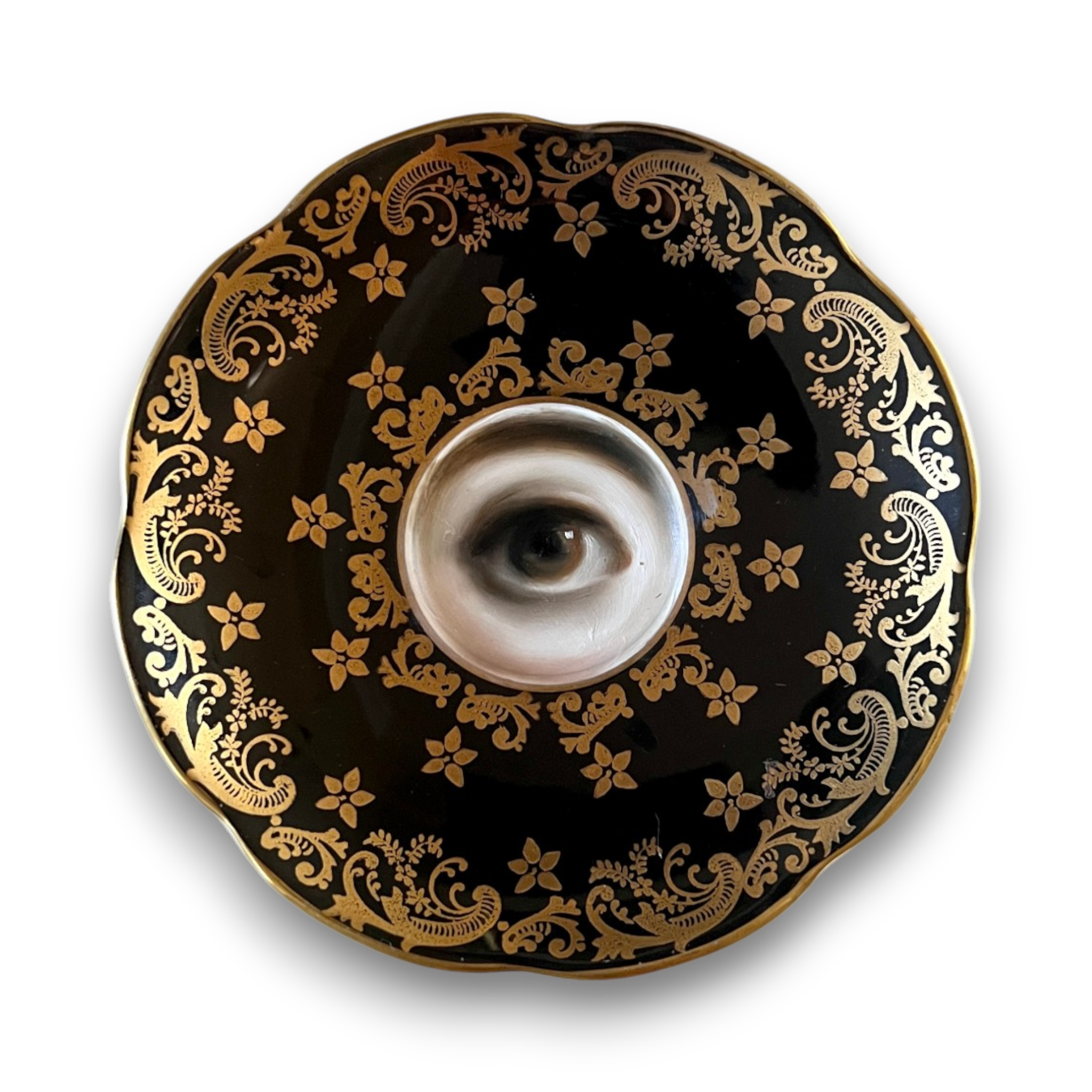 No. 3656 Lover's Eye Painting on an English Ornate Gilt Plate