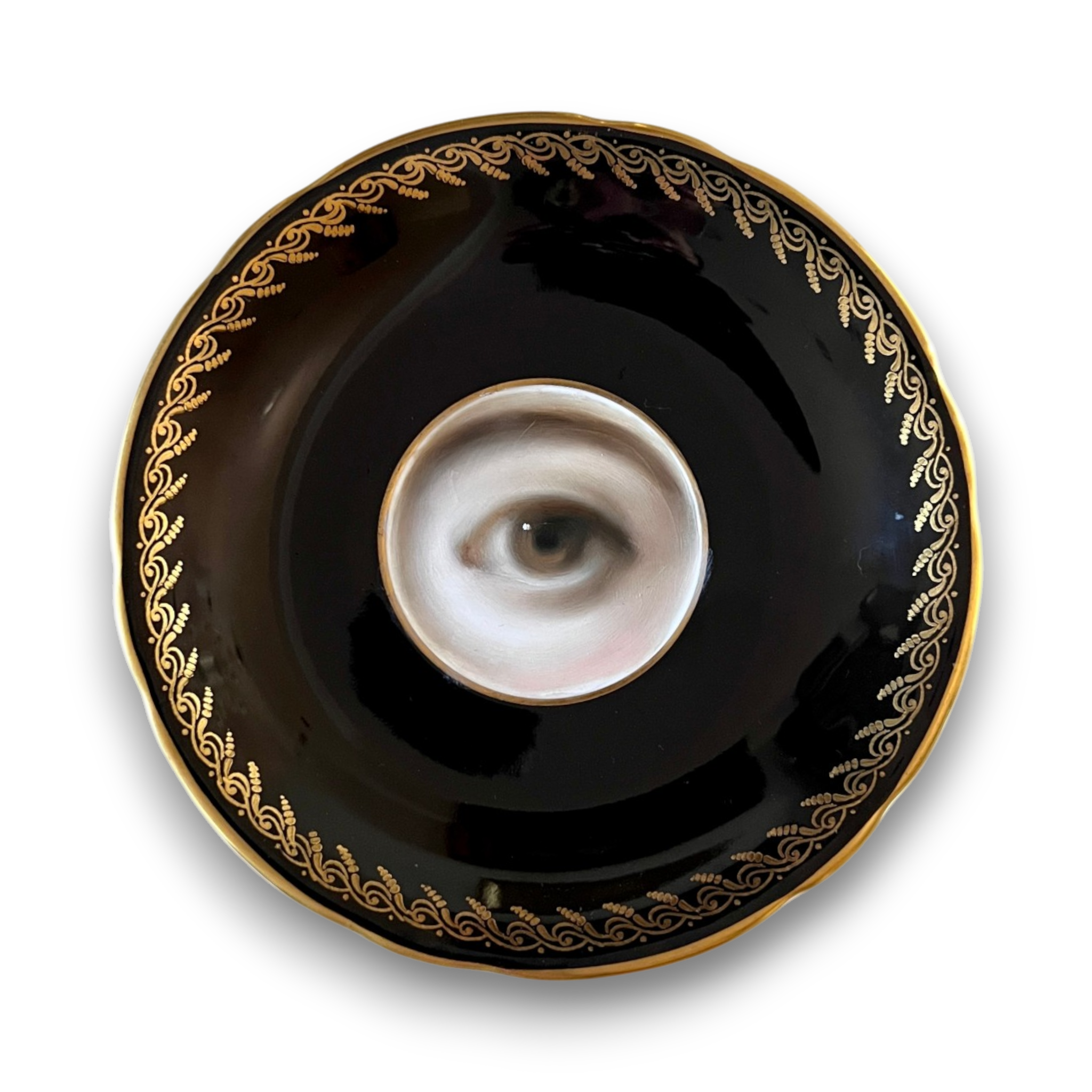 No. 3654 Lover's Eye Painting on an English Black & Gold Plate